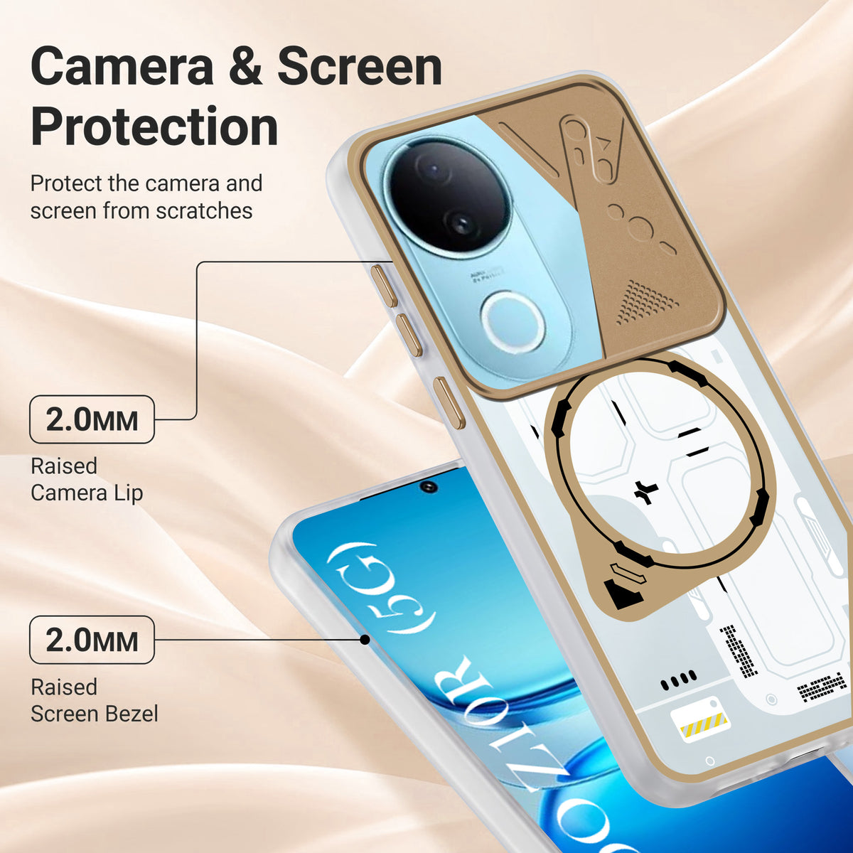 For Vivo iQOO Z10R Metallic Back Cover Case (Metallic Camera Protection & Buttons | Translucent Milky Shade | Hard Polycarbonate)