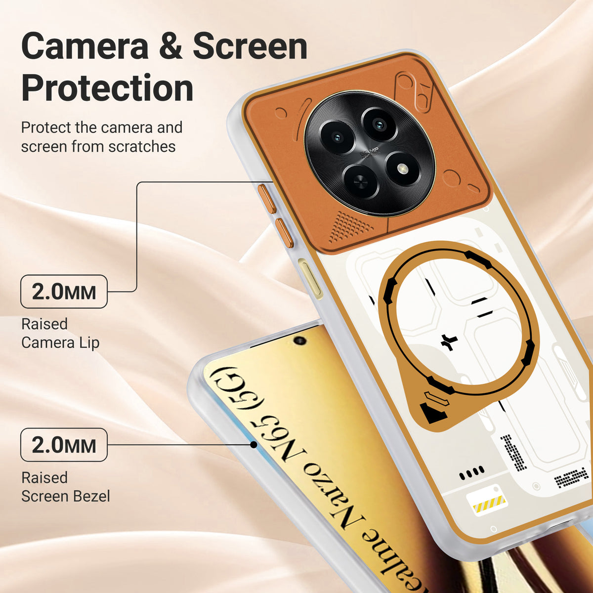 For Realme Narzo N65 5G Metallic Back Cover Case (Metallic Camera Protection & Buttons | Translucent Milky Shade | Hard Polycarbonate)