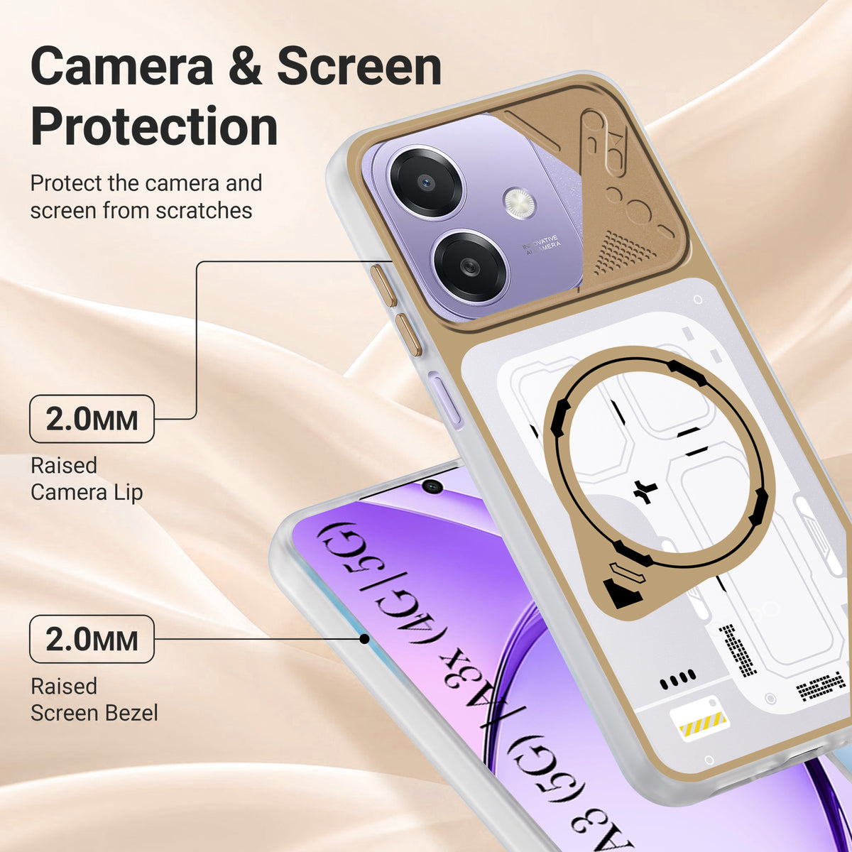 For Oppo A3X (4G/5G) | Oppo A3 5G Metallic Back Cover Case (Metallic Camera Protection & Buttons | Translucent Milky Shade | Hard Polycarbonate)