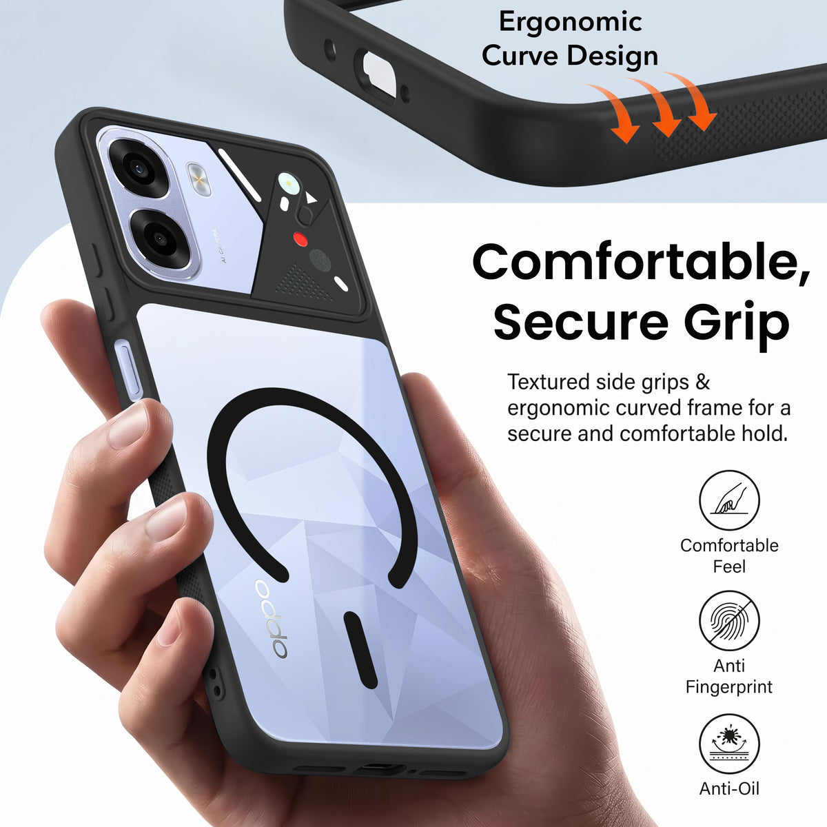 For Oppo K14x 5G Back Cover Case Lifetime Anti-Yellow Clear (Camera Protection | Side Grip | Wireless MagSafe Compatible)