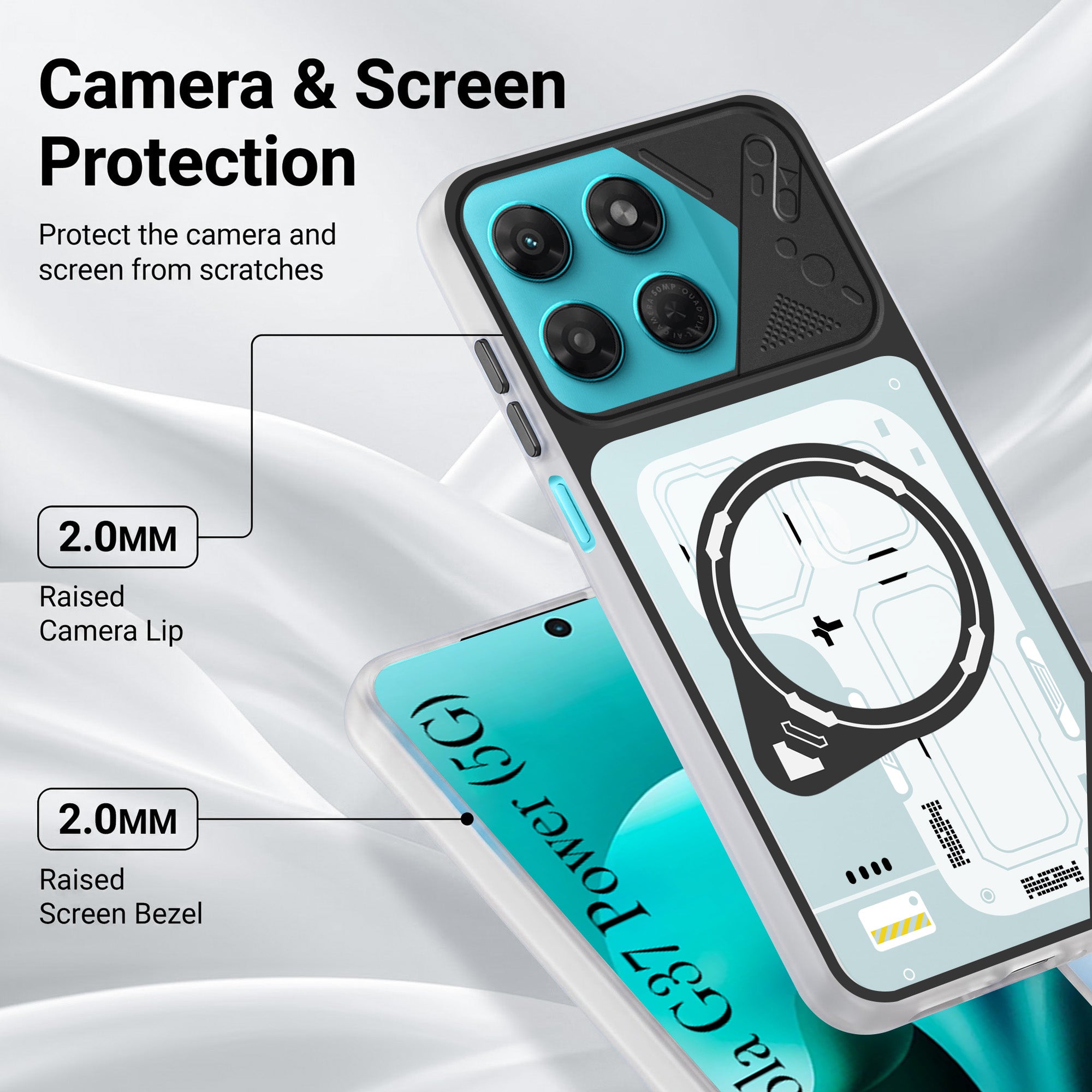 For Motorola Moto G37 Power Metallic Back Cover Case (Metallic Camera Protection & Buttons | Translucent Milky Shade | Hard Polycarbonate)