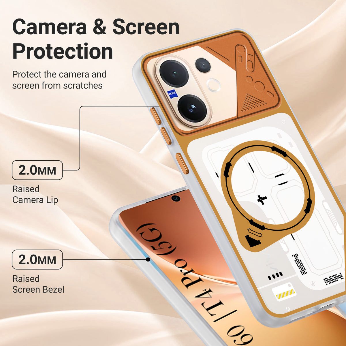 For Vivo V60 | Vivo T4 Pro Metallic Back Cover Case (Metallic Camera Protection & Buttons | Translucent Milky Shade | Hard Polycarbonate)