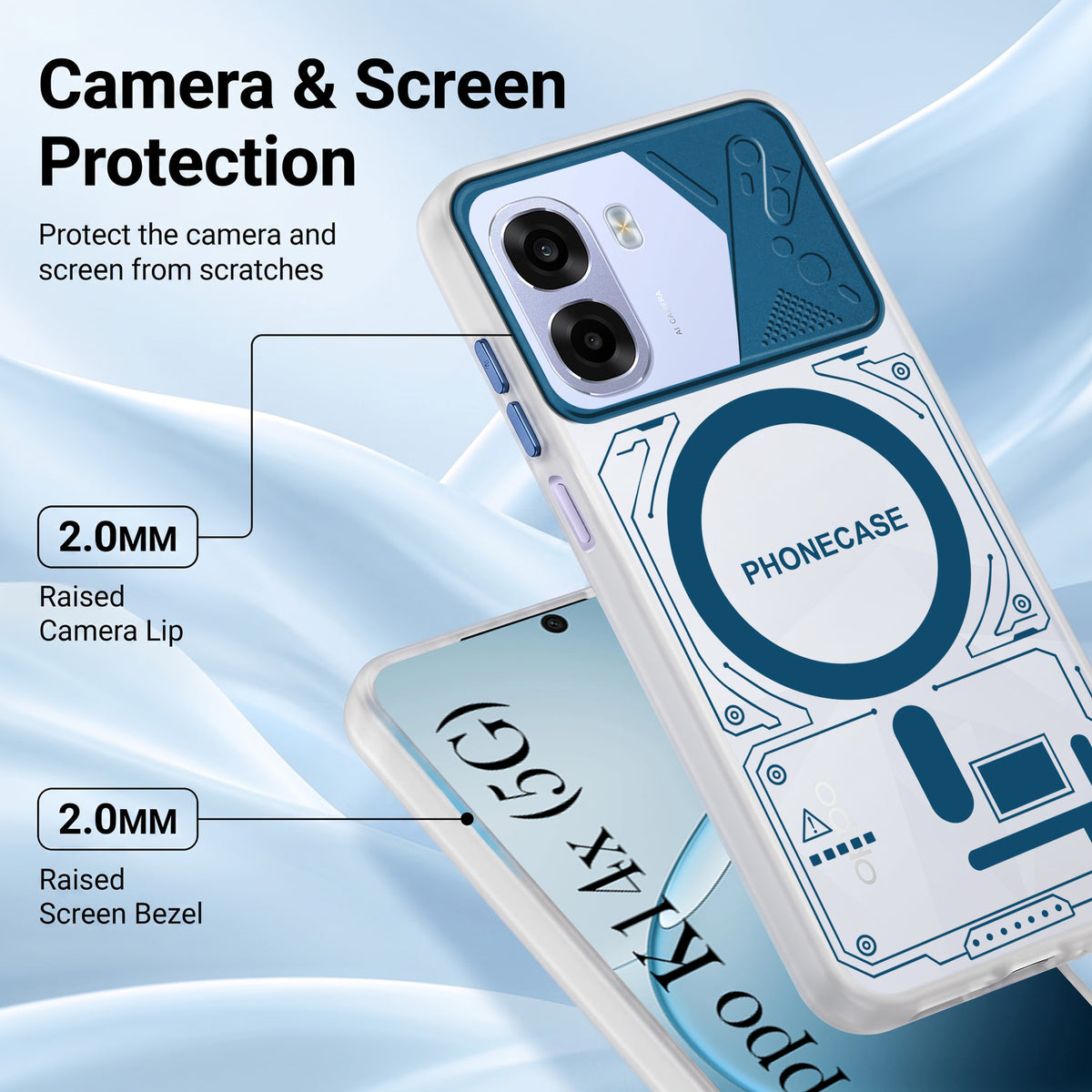 For Oppo K14x 5G Metallic Back Cover Case (Metallic Camera Protection & Buttons | Translucent Milky Shade | Hard Polycarbonate)