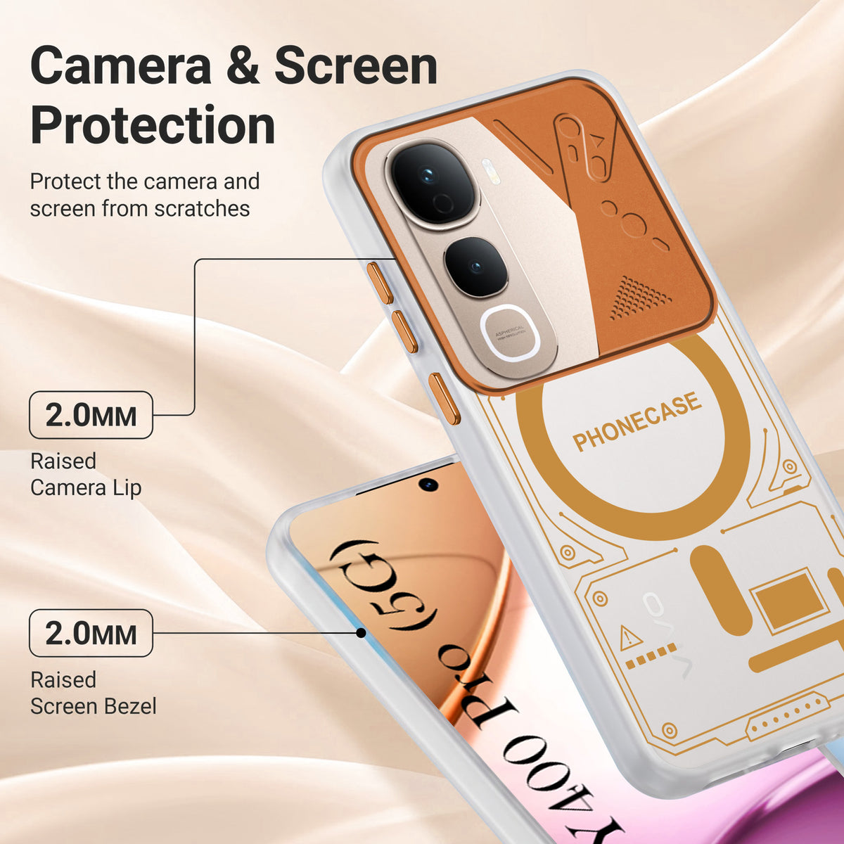 For Vivo Y400 Pro Metallic Back Cover Case (Metallic Camera Protection & Buttons | Translucent Milky Shade | Hard Polycarbonate)