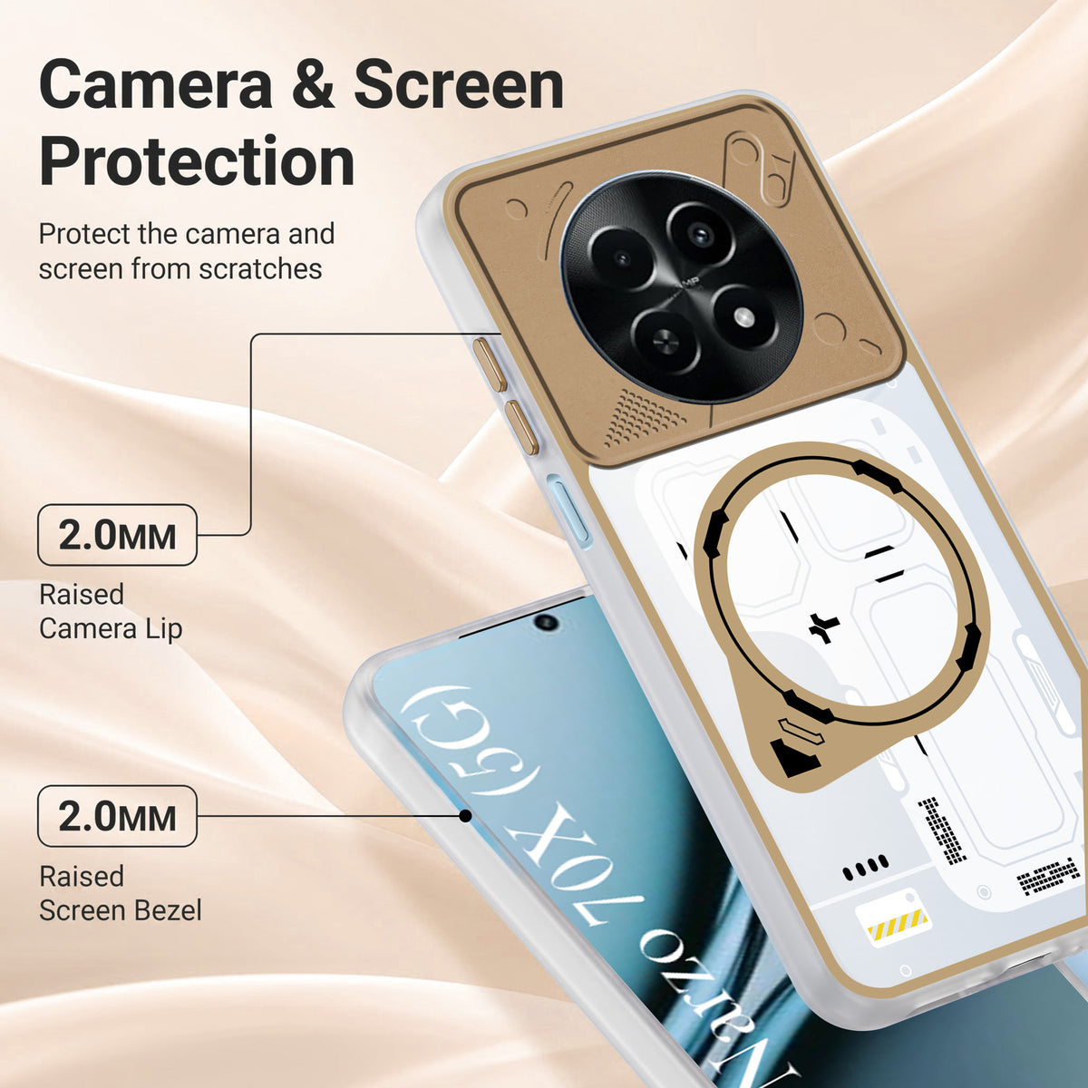 For Realme Narzo 70x 5G Metallic Back Cover Case (Metallic Camera Protection & Buttons | Translucent Milky Shade | Hard Polycarbonate)