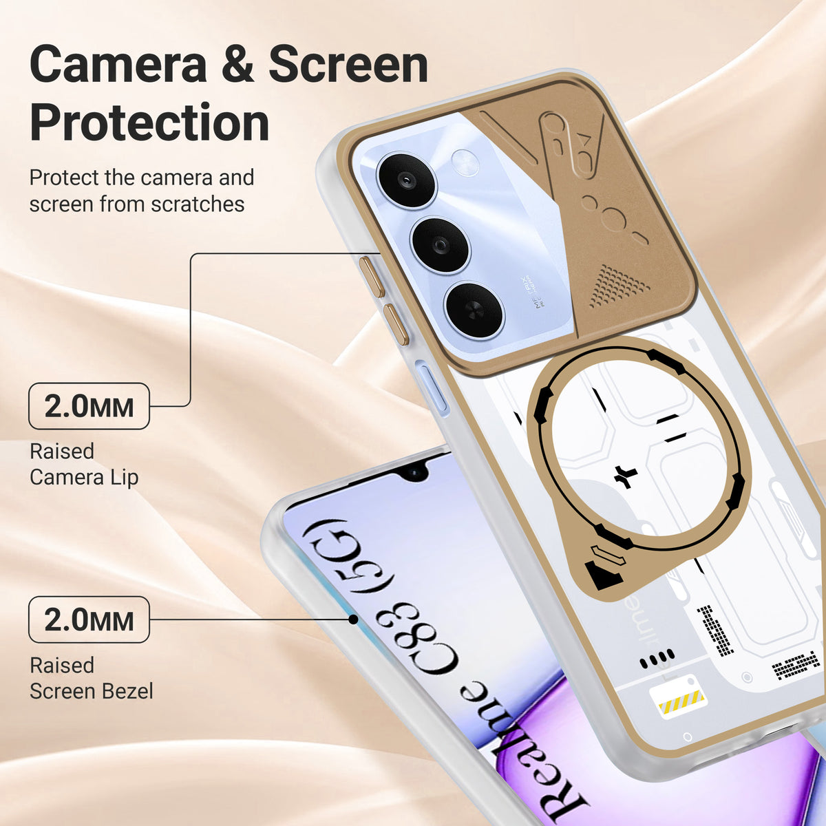 For Realme C83 5G Metallic Back Cover Case (Metallic Camera Protection & Buttons | Translucent Milky Shade | Hard Polycarbonate)