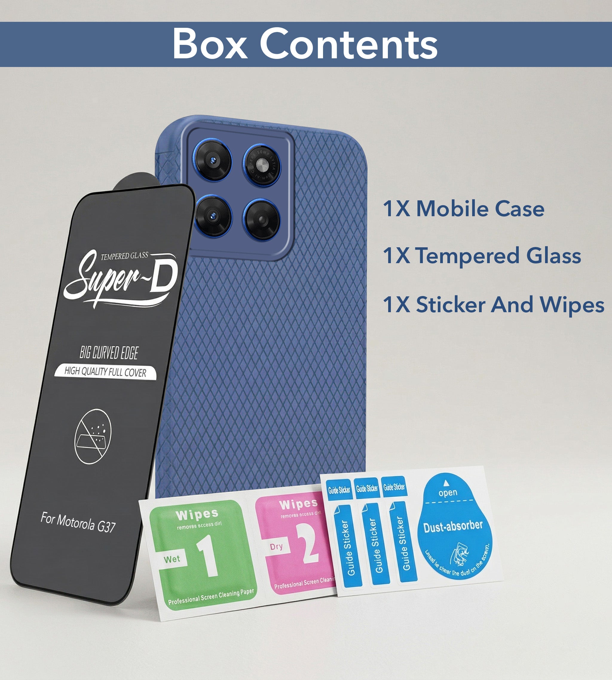 For Motorola Moto G37 Combo with Back Cover and 9H Tempered Glass (Liquid Silicone | Camera Protection | Oleophobic Coating Screen Glass)