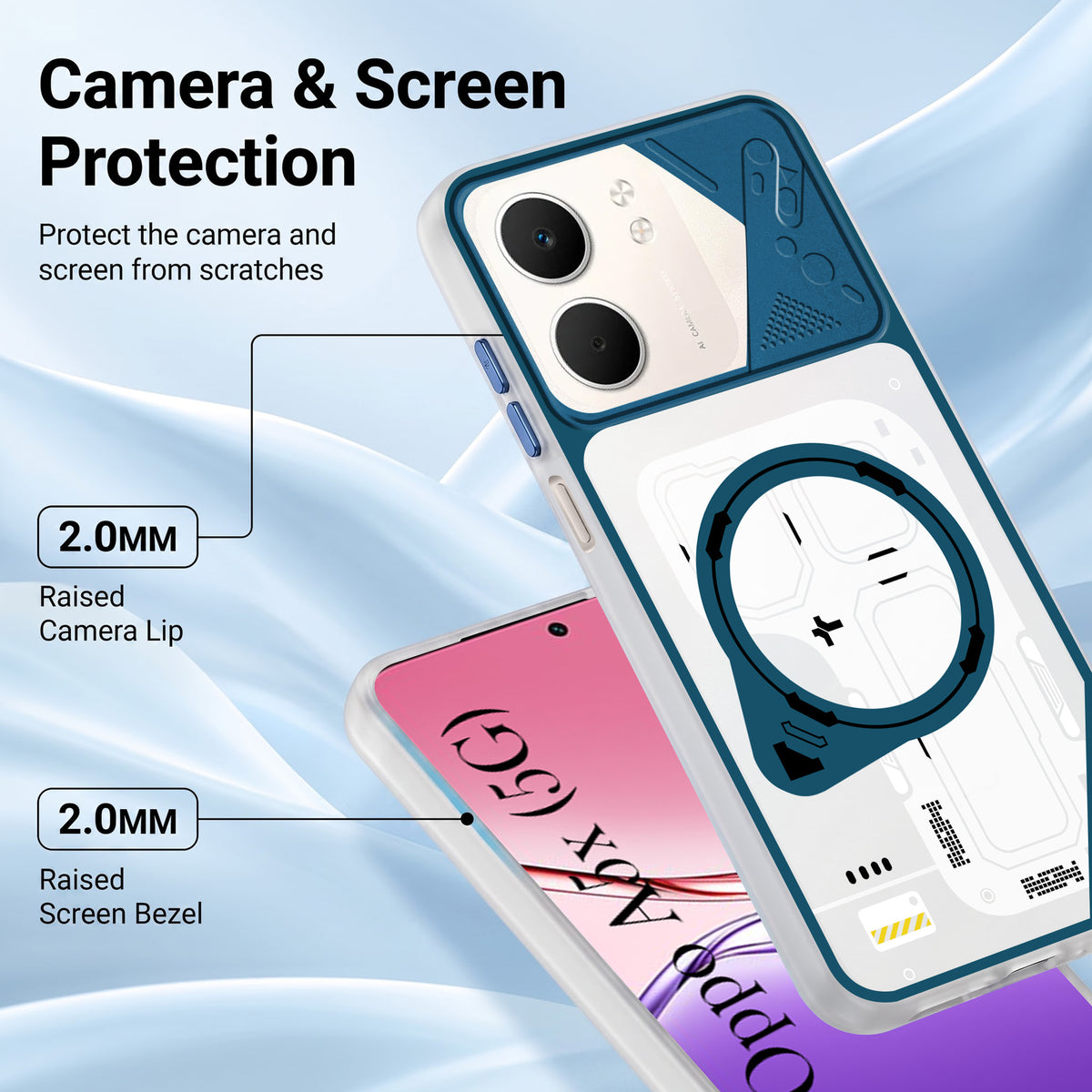 For Oppo A5X Metallic Back Cover Case (Metallic Camera Protection & Buttons | Translucent Milky Shade | Hard Polycarbonate)