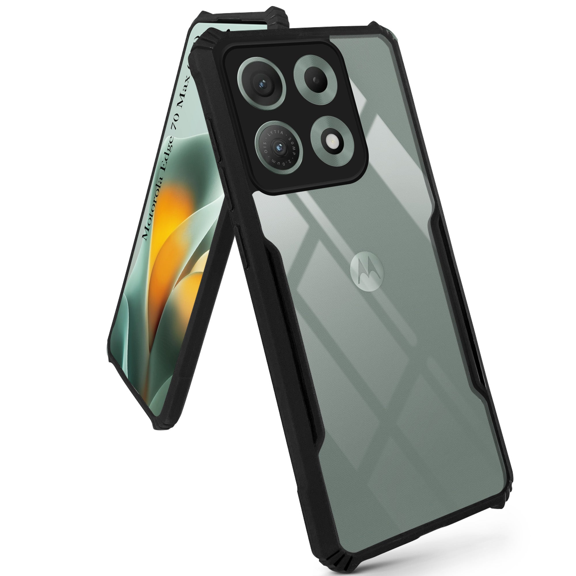 For Motorola Moto Edge 70 Max Back Cover Case Hybrid (Shockproof with Polycarbonate Clear Panel | Professional Black)