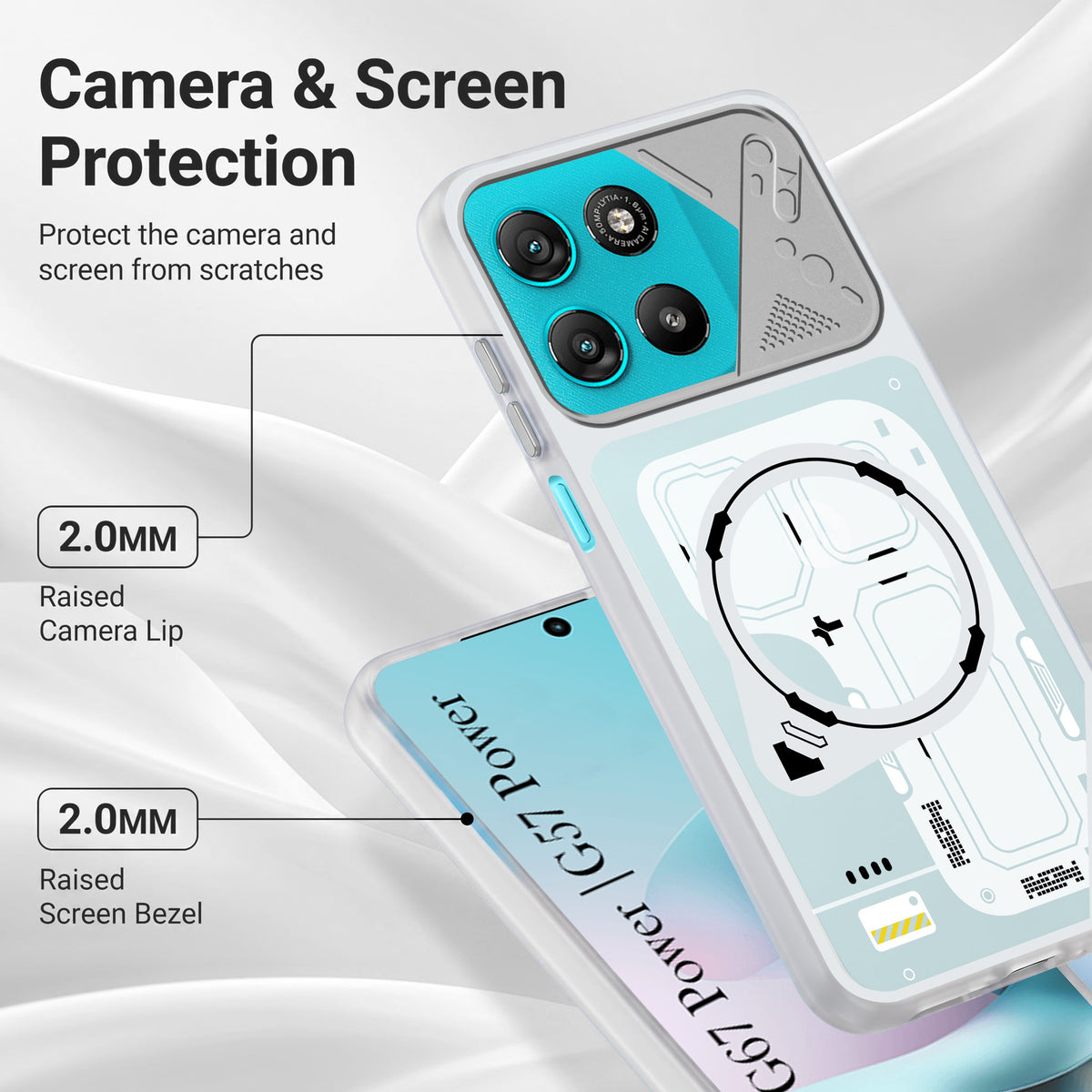 For Motorola Moto G67 Power | G57 Power Metallic Back Cover Case (Metallic Camera Protection & Buttons | Translucent Milky Shade | Hard Polycarbonate)
