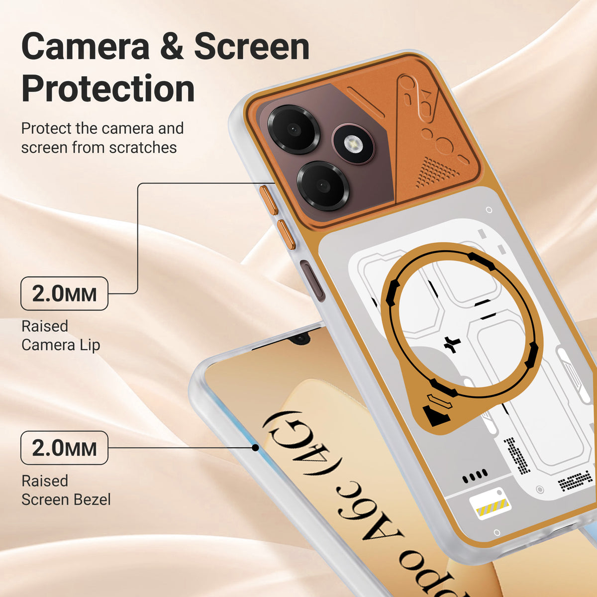 For Oppo A6c 4G Metallic Back Cover Case (Metallic Camera Protection & Buttons | Translucent Milky Shade | Hard Polycarbonate)