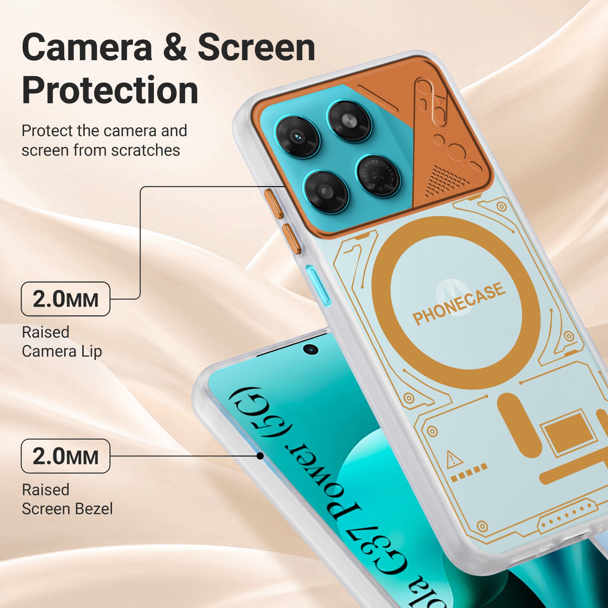 For Motorola Moto G37 Power Metallic Back Cover Case (Metallic Camera Protection & Buttons | Translucent Milky Shade | Hard Polycarbonate)