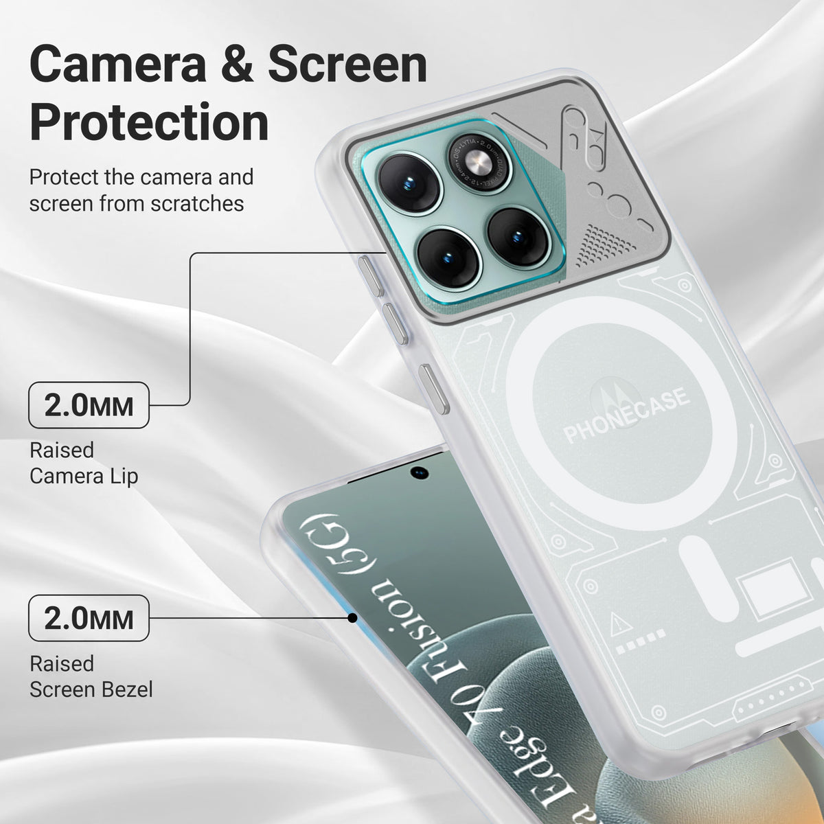 For Motorola Moto Edge 70 Fusion Metallic Back Cover Case (Metallic Camera Protection & Buttons | Translucent Milky Shade | Hard Polycarbonate)