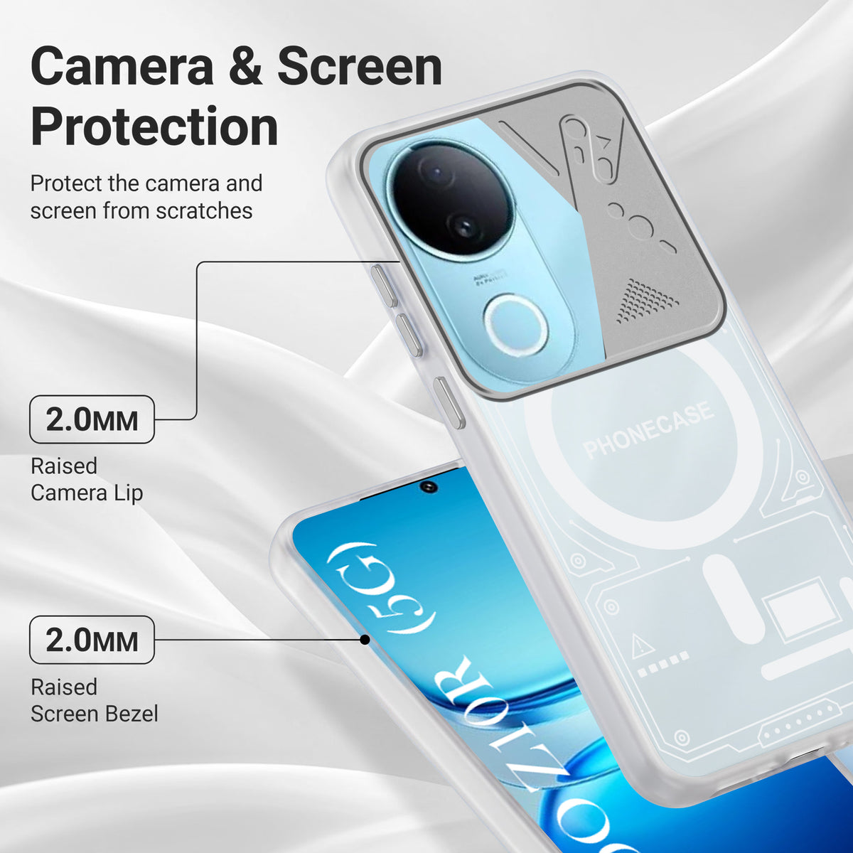 For Vivo iQOO Z10R Metallic Back Cover Case (Metallic Camera Protection & Buttons | Translucent Milky Shade | Hard Polycarbonate)