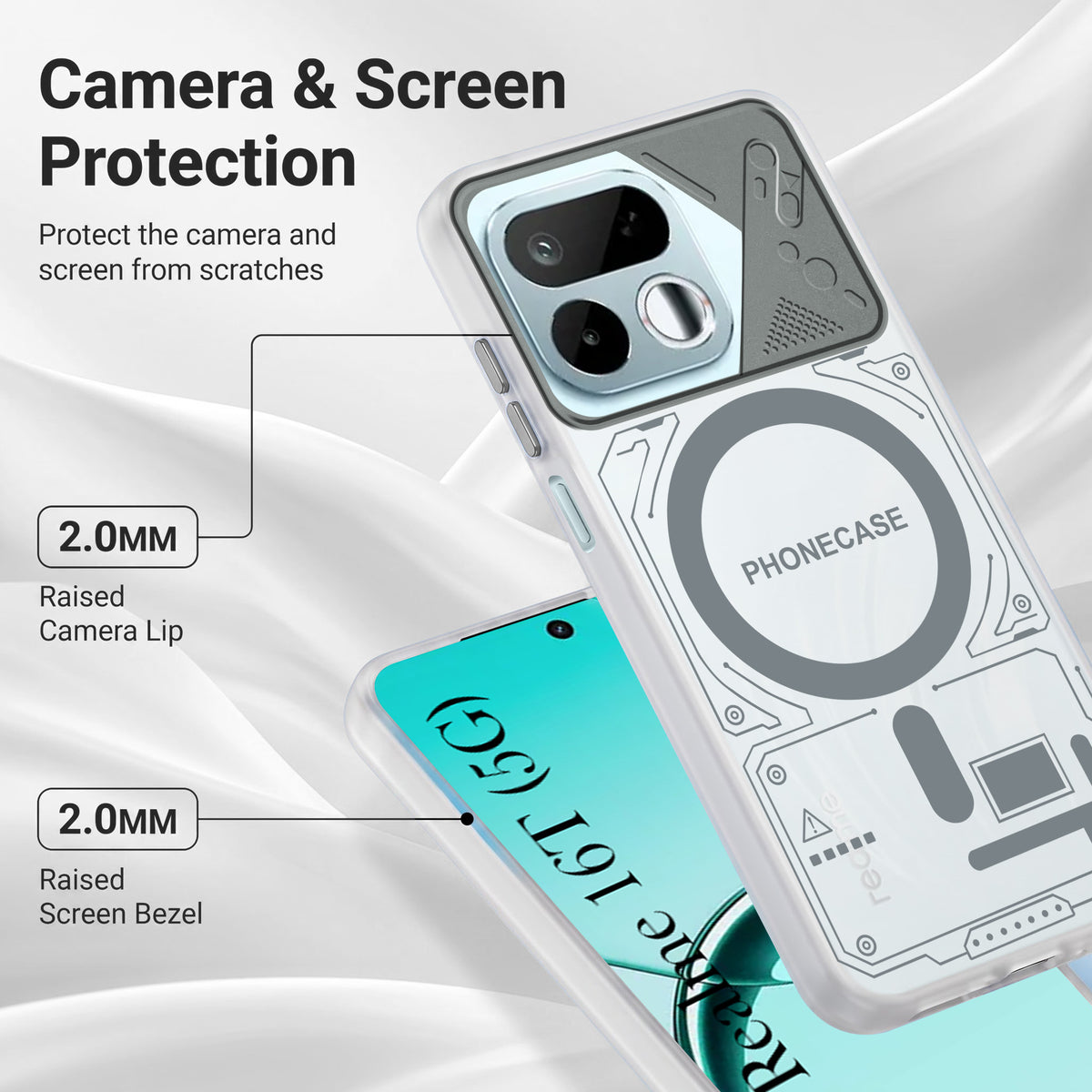 For Realme 16T 5G Metallic Back Cover Case (Metallic Camera Protection & Buttons | Translucent Milky Shade | Hard Polycarbonate)