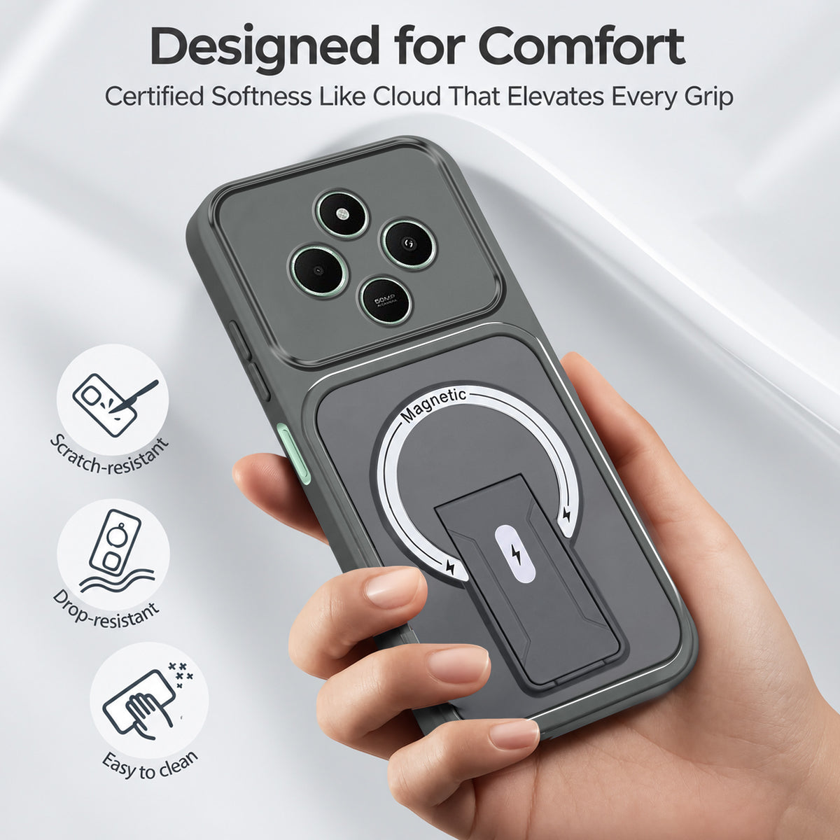 For Poco C75 | Poco M7 Back Case Cover Metallic (Hybrid Armor Kickstand | MagSafe Compatible | Camera Protection Shockproof)