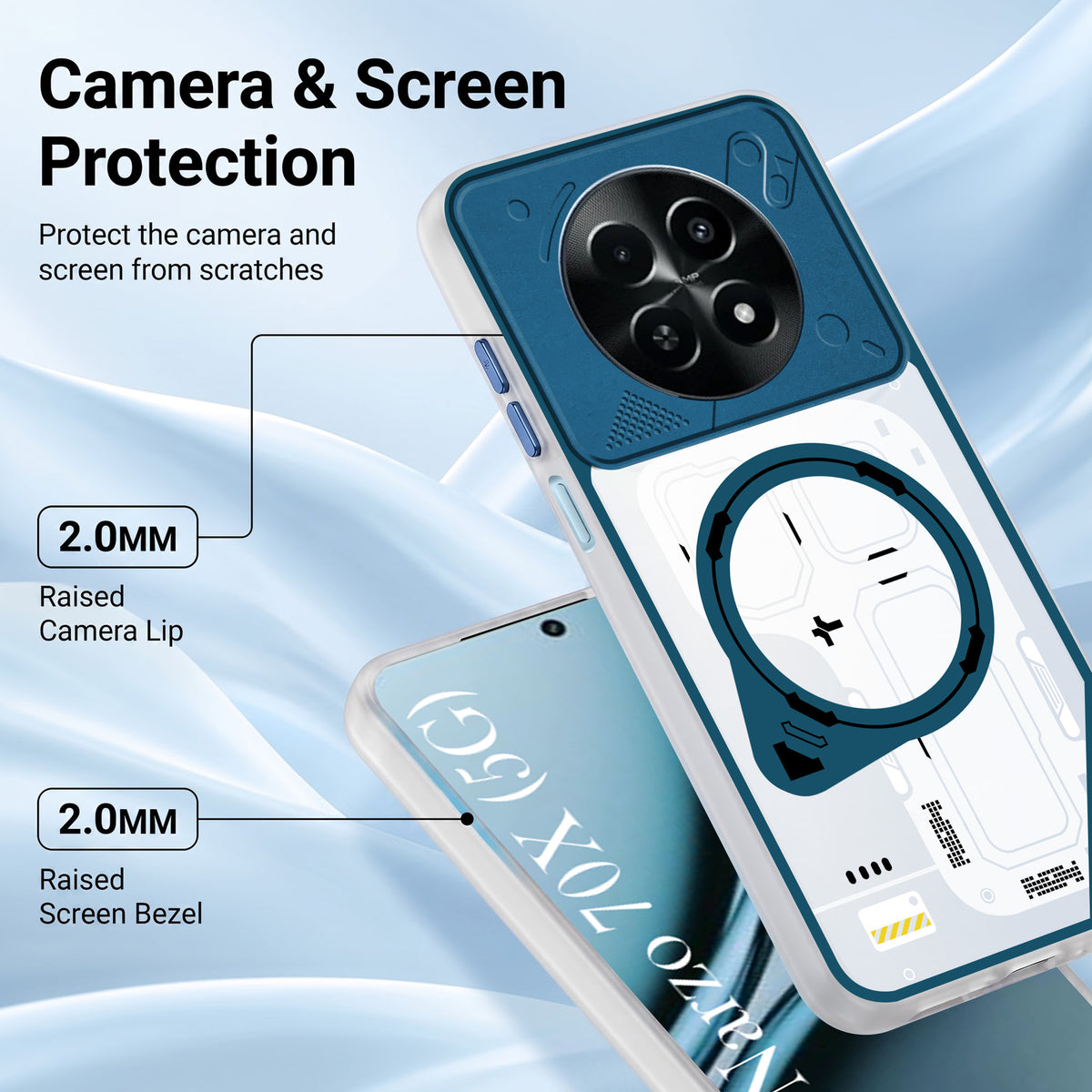For Realme Narzo 70x 5G Metallic Back Cover Case (Metallic Camera Protection & Buttons | Translucent Milky Shade | Hard Polycarbonate)