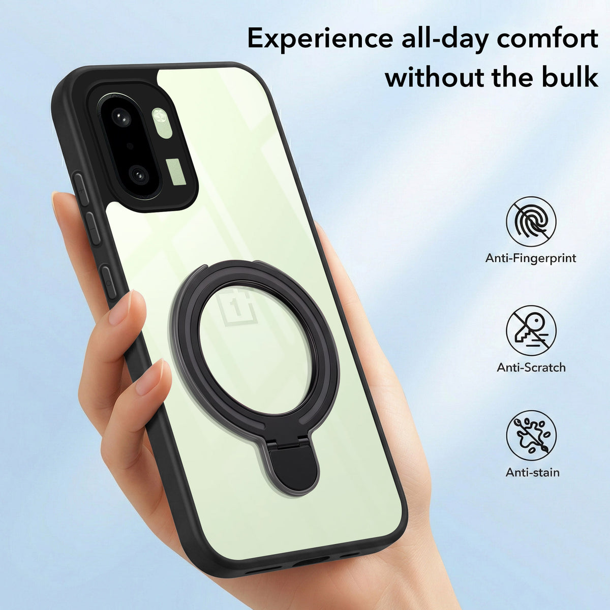 For OnePlus 15R Back Cover Case (Kick Stand Ring Holder | Life time Anti Yellow | Camera Protection)