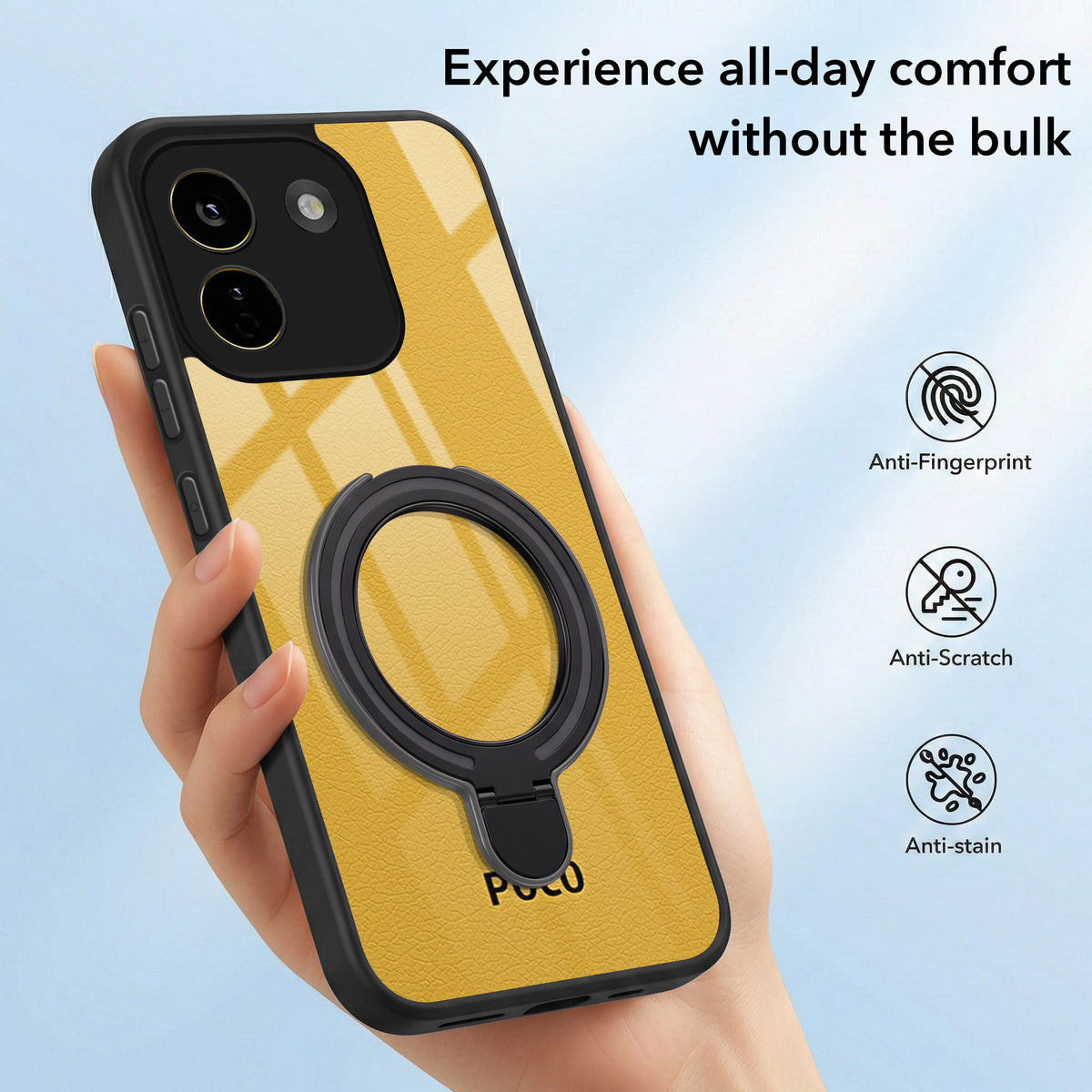 For Poco X8 Power Back Cover Case (Kick Stand Ring Holder | Life time Anti Yellow | Camera Protection)