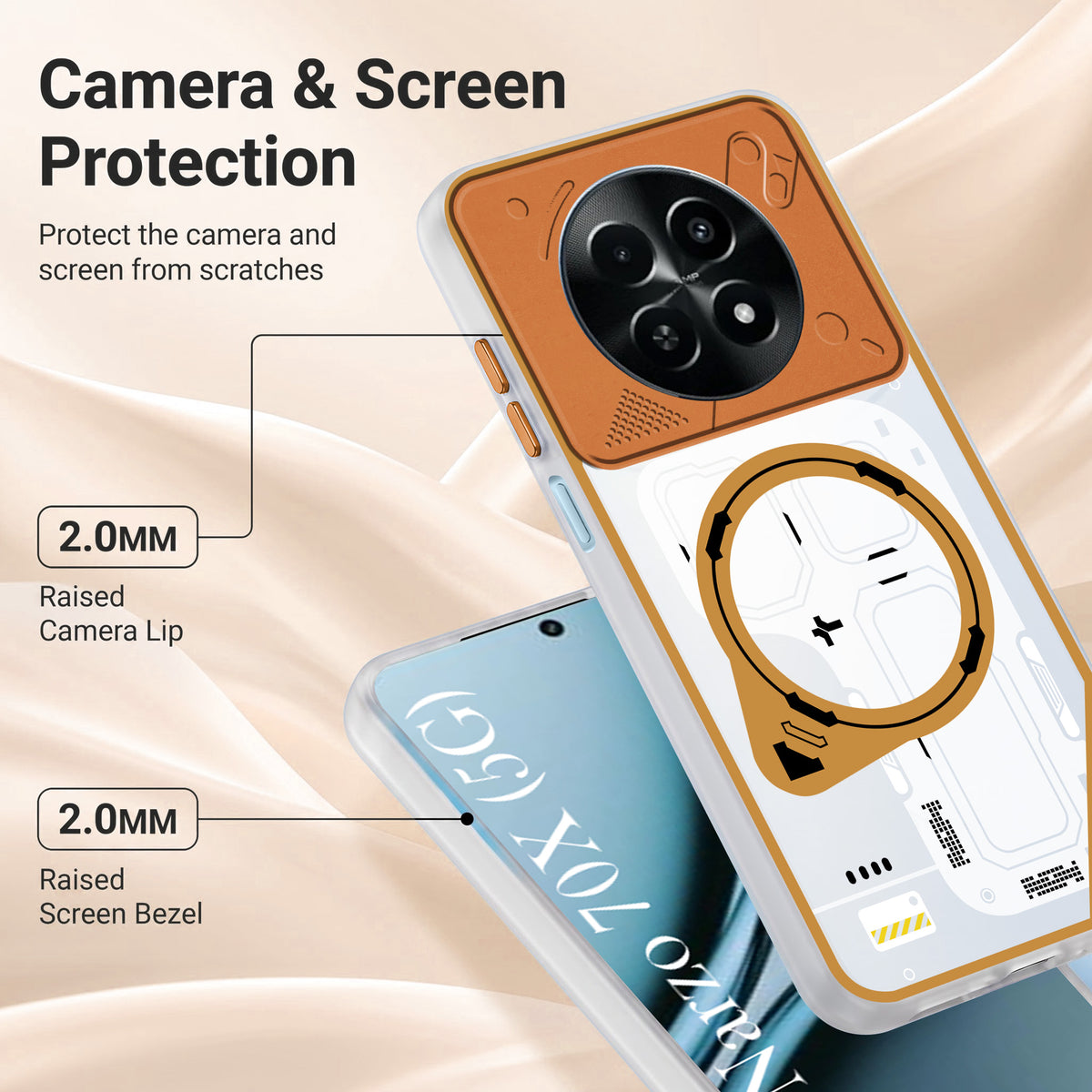 For Realme Narzo 70x 5G Metallic Back Cover Case (Metallic Camera Protection & Buttons | Translucent Milky Shade | Hard Polycarbonate)