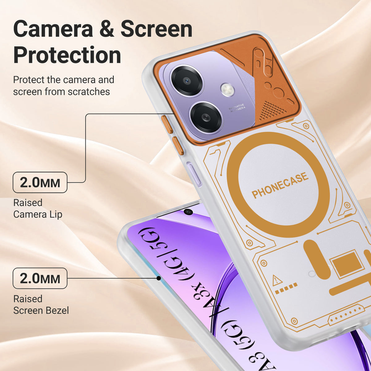 For Oppo A3X (4G/5G) | Oppo A3 5G Metallic Back Cover Case (Metallic Camera Protection & Buttons | Translucent Milky Shade | Hard Polycarbonate)