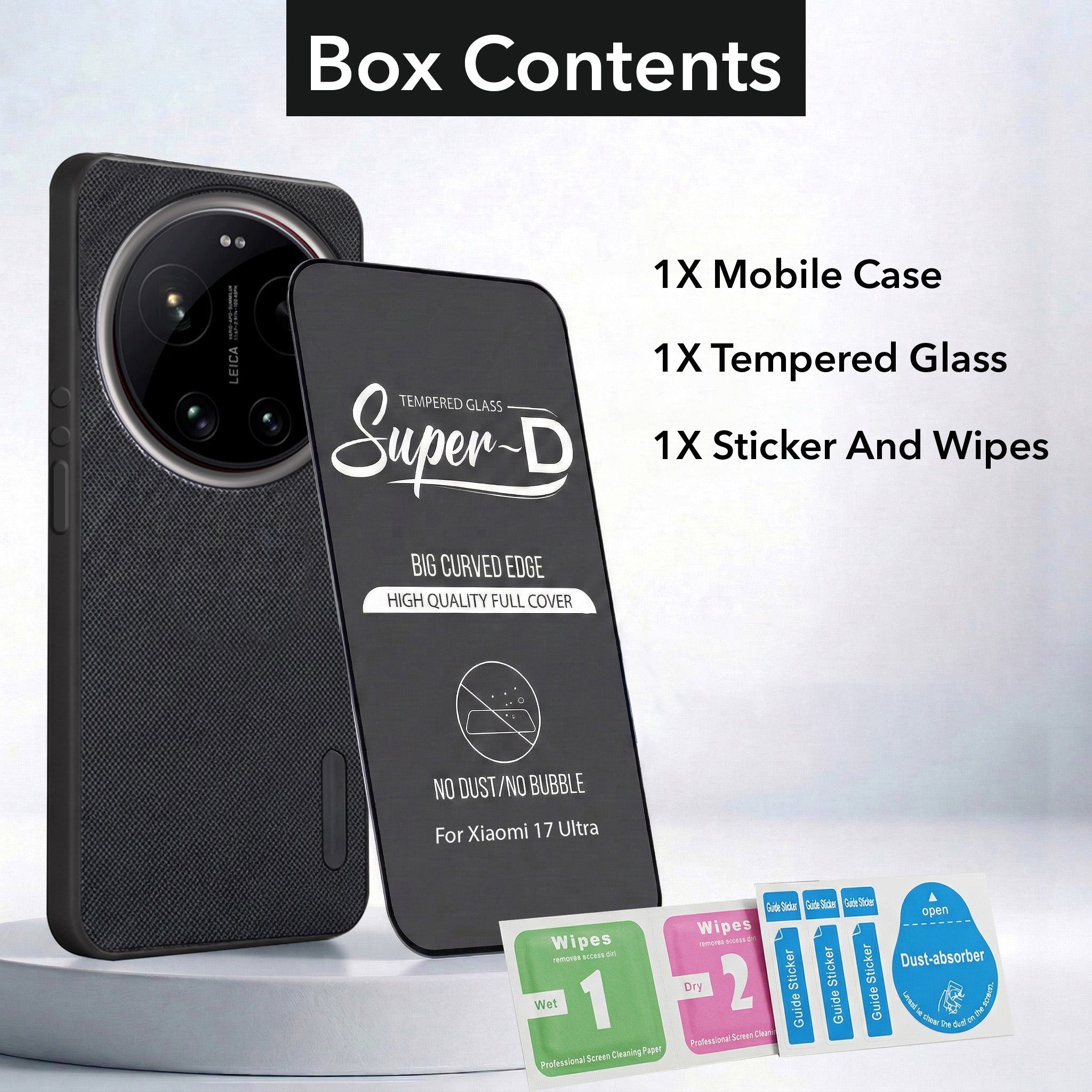 For Xiaomi 17 Ultra 5G Combo with Back Cover and 9H Tempered Glass (Textured Grip Design | Micro-Fiber Cloth Inside | Oleophobic Coating Screen Glass)
