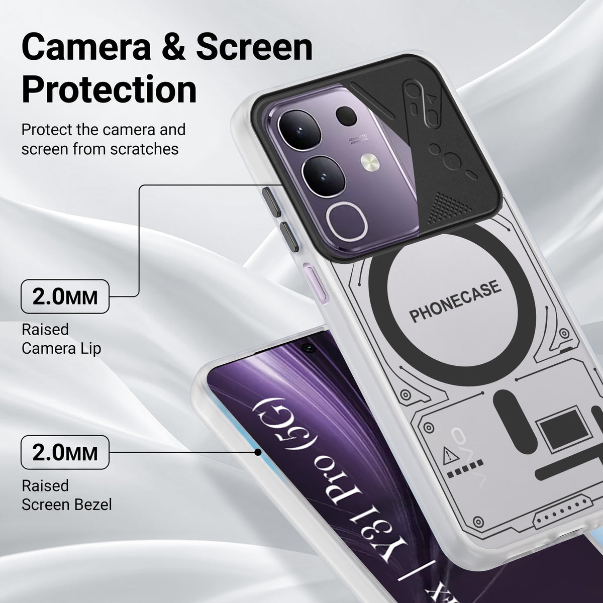 For Vivo T4x | Vivo Y31 Pro Metallic Back Cover Case (Metallic Camera Protection & Buttons | Translucent Milky Shade | Hard Polycarbonate)
