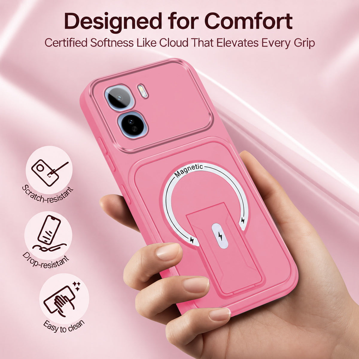 For Vivo T5 Pro 5G Back Case Cover Metallic (Hybrid Armor Kickstand | MagSafe Compatible | Camera Protection Shockproof)