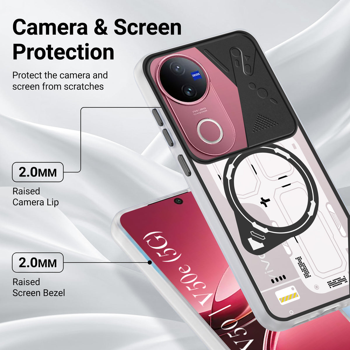 For Vivo V50 | Vivo V50e Metallic Back Cover Case (Metallic Camera Protection & Buttons | Translucent Milky Shade | Hard Polycarbonate)