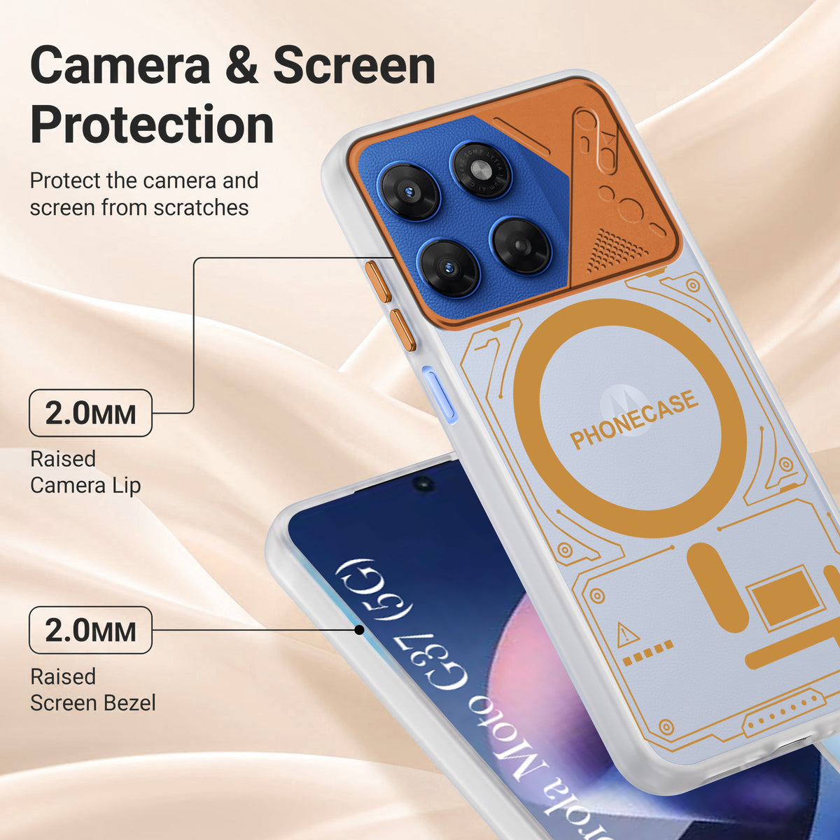 For Motorola Moto G37 Metallic Back Cover Case (Metallic Camera Protection & Buttons | Translucent Milky Shade | Hard Polycarbonate)