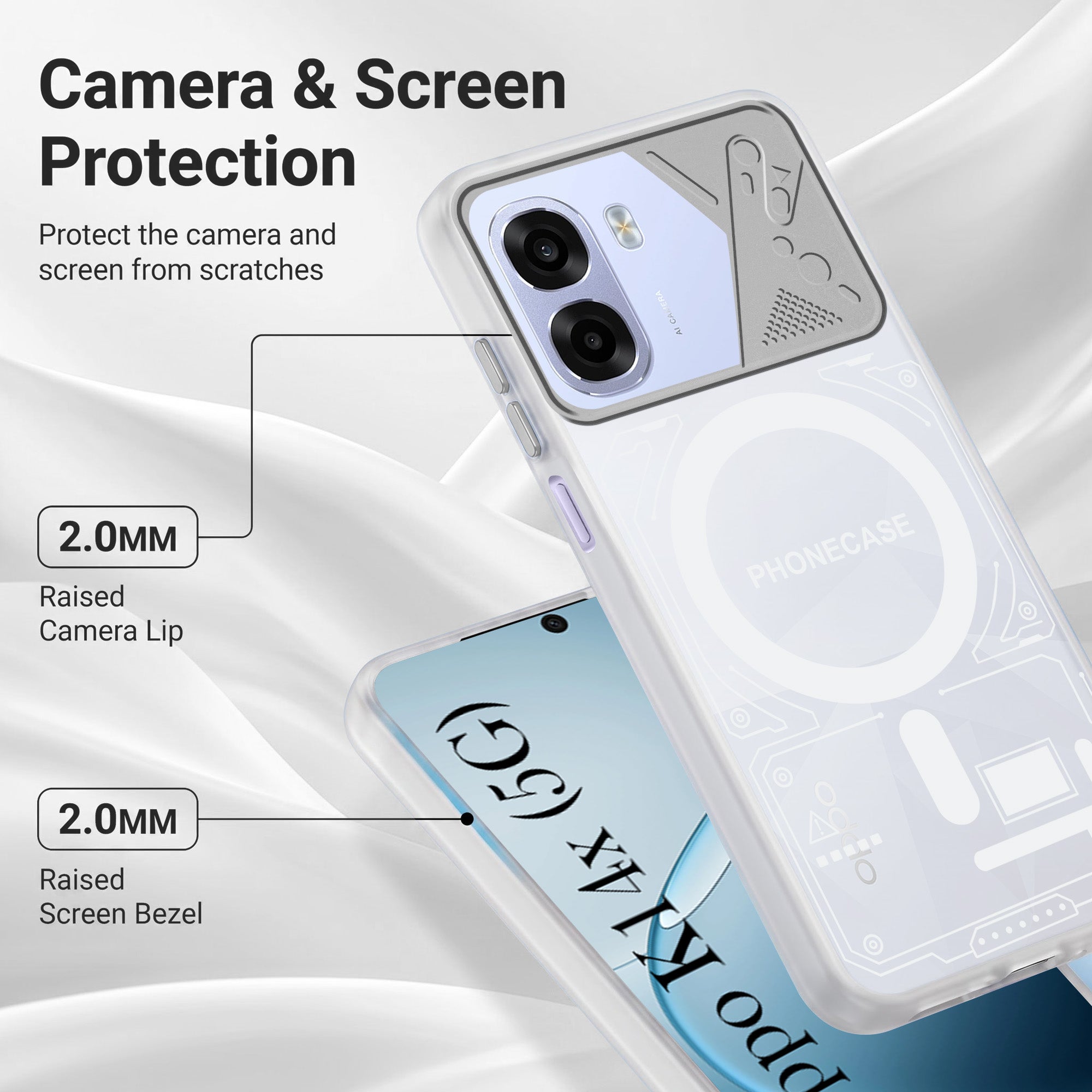 For Oppo K14x 5G Metallic Back Cover Case (Metallic Camera Protection & Buttons | Translucent Milky Shade | Hard Polycarbonate)