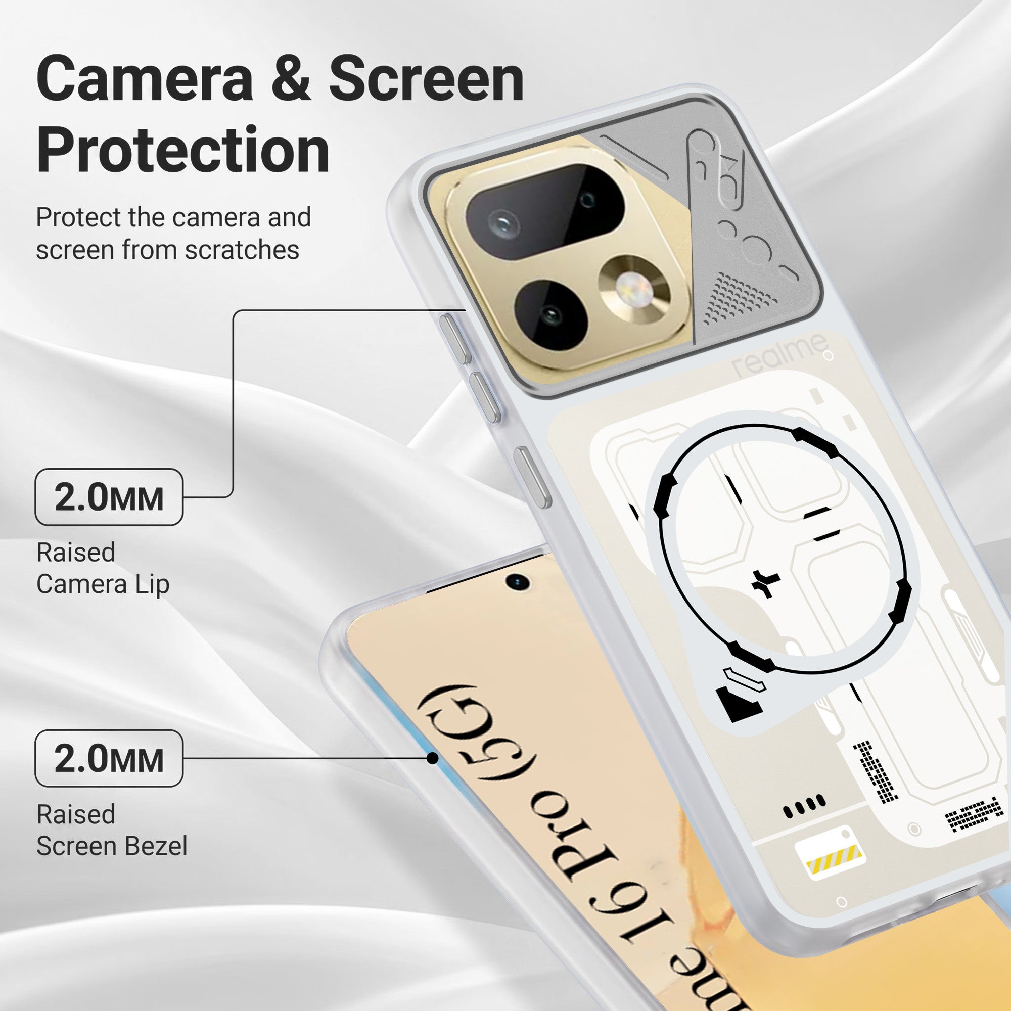 For Realme 16 Pro Metallic Back Cover Case (Metallic Camera Protection & Buttons | Translucent Milky Shade | Hard Polycarbonate)