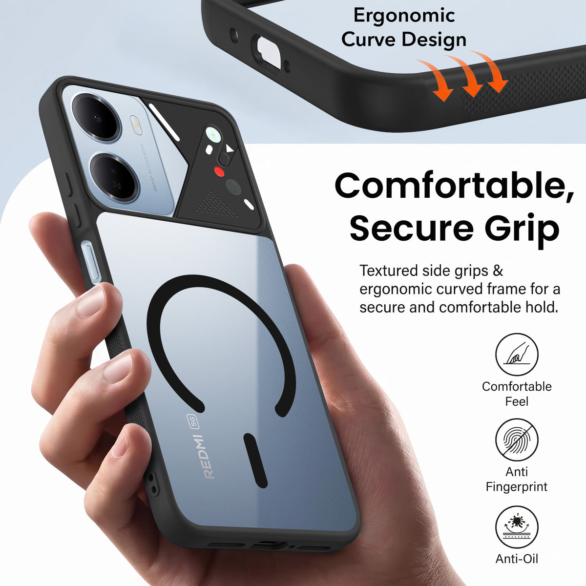 For Redmi 15A 5G Back Cover Case Lifetime Anti-Yellow Clear (Camera Protection | Side Grip | Wireless MagSafe Compatible)