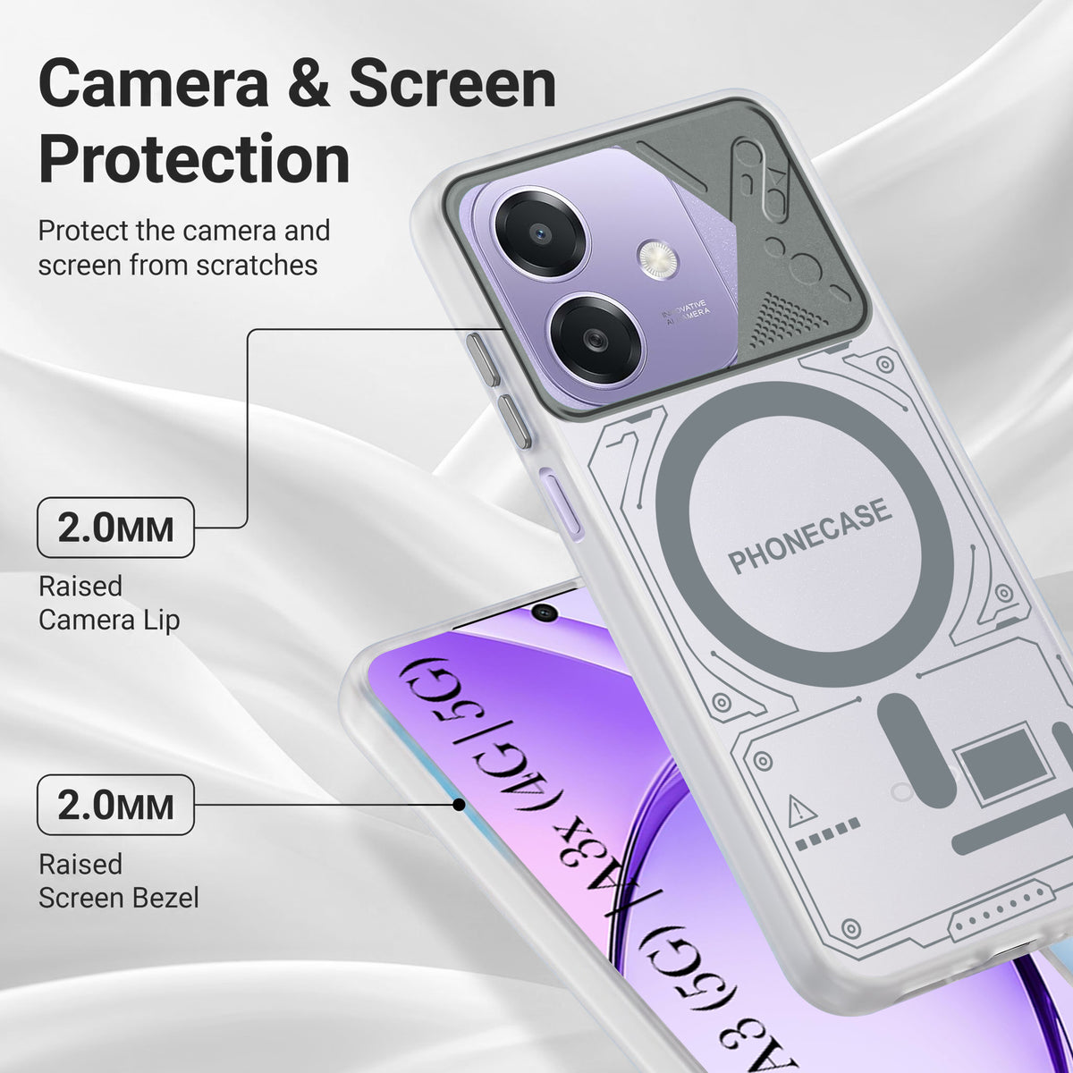 For Oppo A3X (4G/5G) | Oppo A3 5G Metallic Back Cover Case (Metallic Camera Protection & Buttons | Translucent Milky Shade | Hard Polycarbonate)