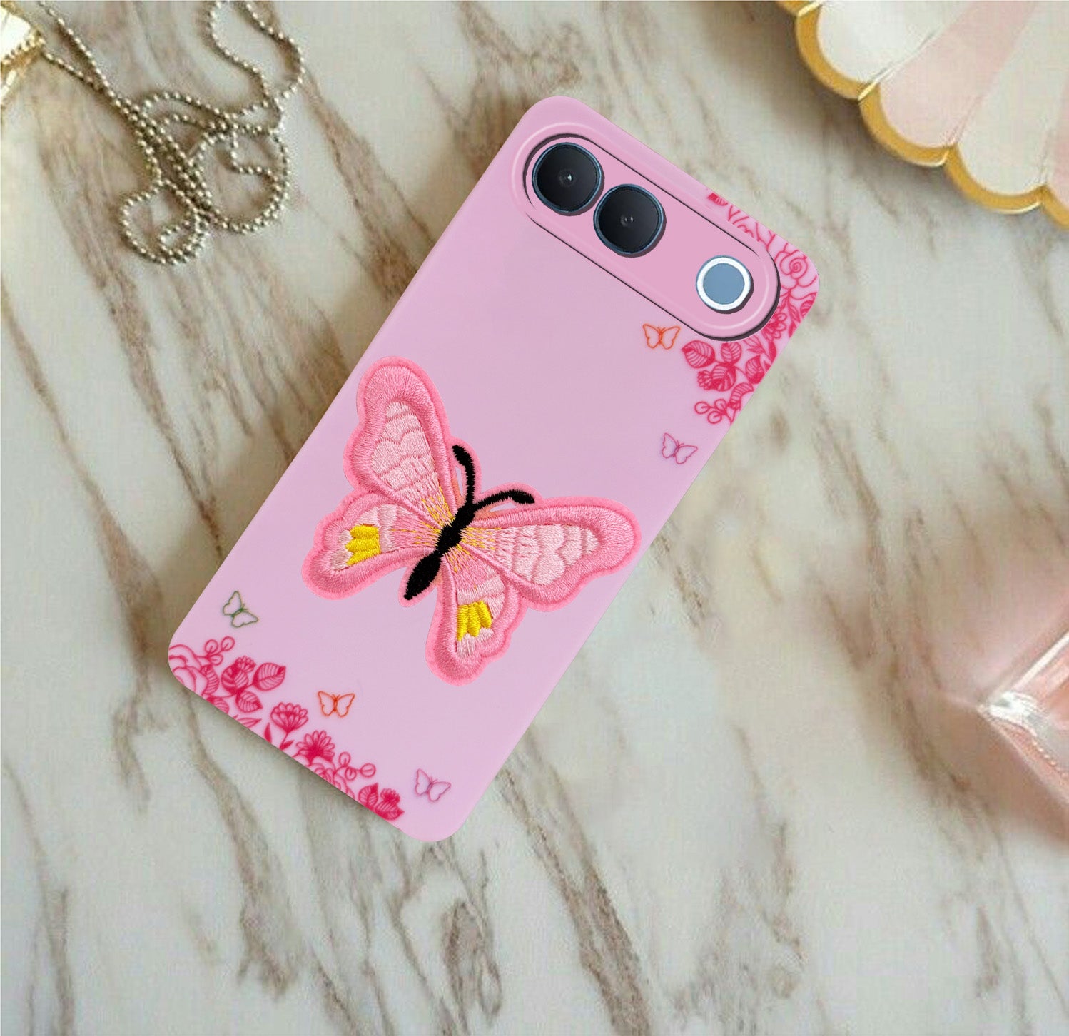For Vivo S2 5G Back Cover Case (Soft Butterfly Embroidery | Women Teen Girls | Camera Protection| Matte Silicone)