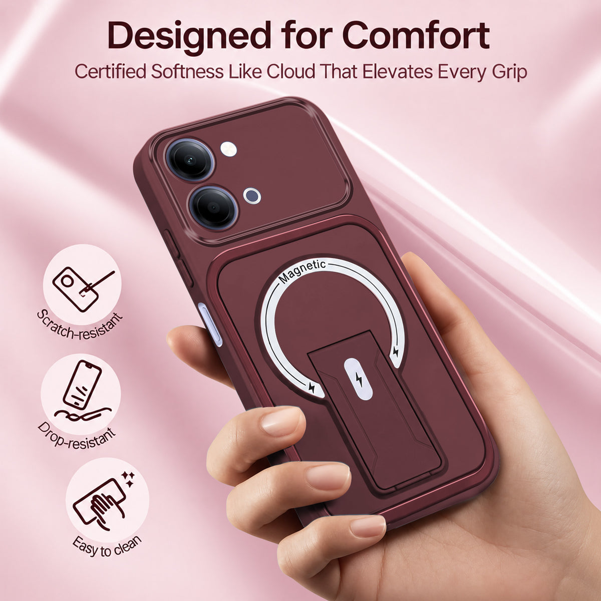 For Vivo Y11 | Vivo Y21 5G Back Case Cover Metallic (Hybrid Armor Kickstand | MagSafe Compatible | Camera Protection Shockproof)