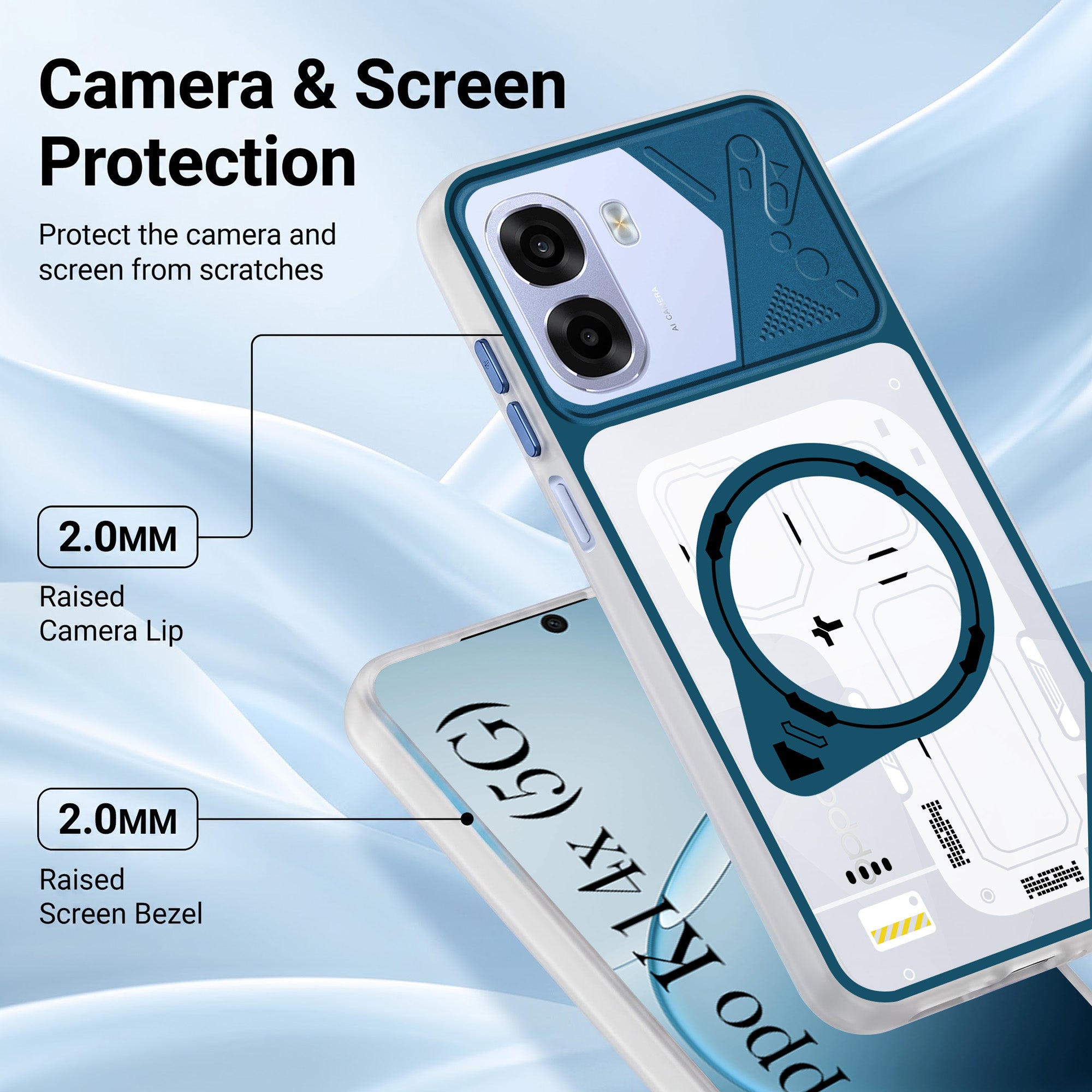 For Oppo K14x 5G Metallic Back Cover Case (Metallic Camera Protection & Buttons | Translucent Milky Shade | Hard Polycarbonate)