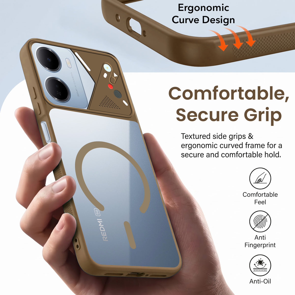 For Redmi 15A 5G Back Cover Case Lifetime Anti-Yellow Clear (Camera Protection | Side Grip | Wireless MagSafe Compatible)