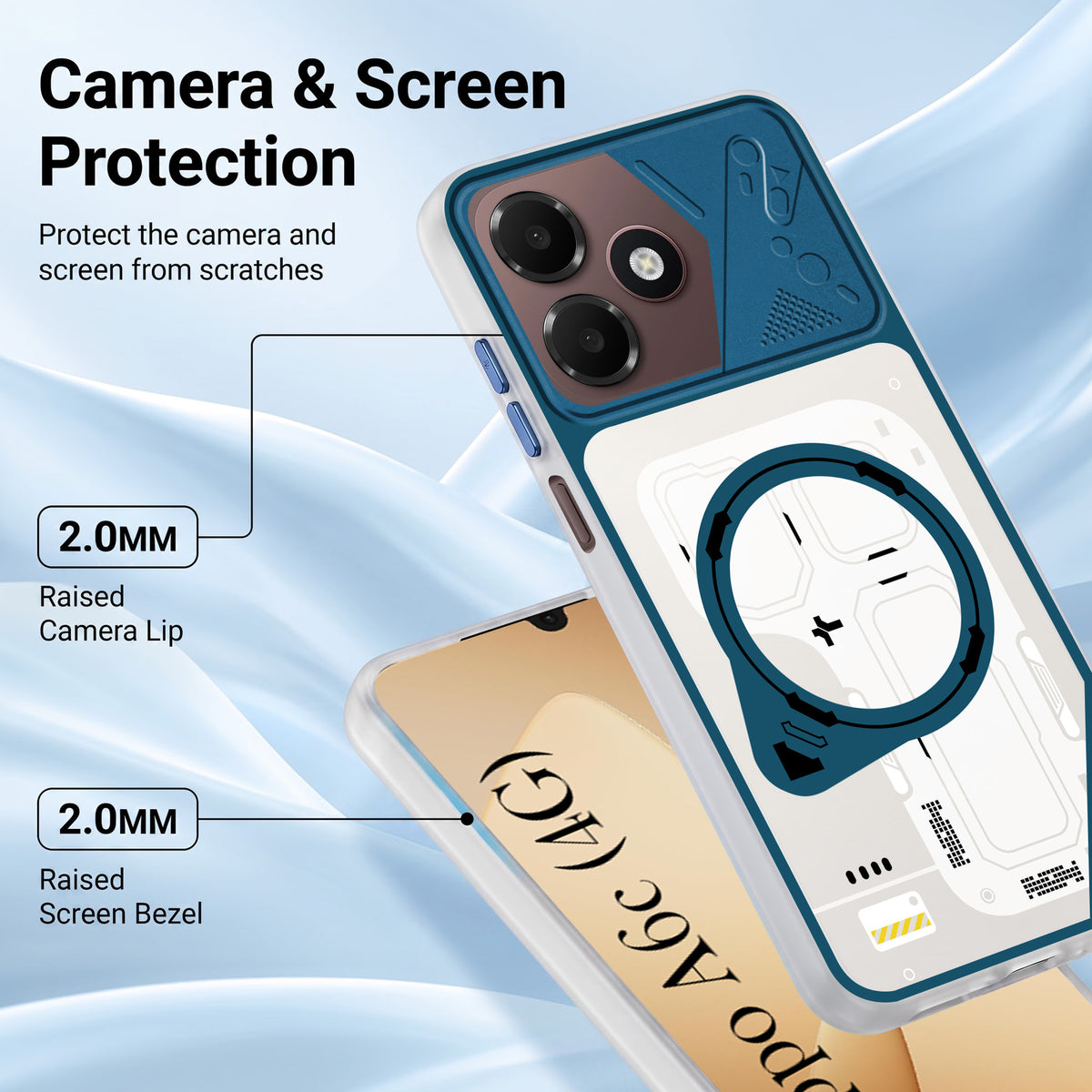 For Oppo A6c 4G Metallic Back Cover Case (Metallic Camera Protection & Buttons | Translucent Milky Shade | Hard Polycarbonate)