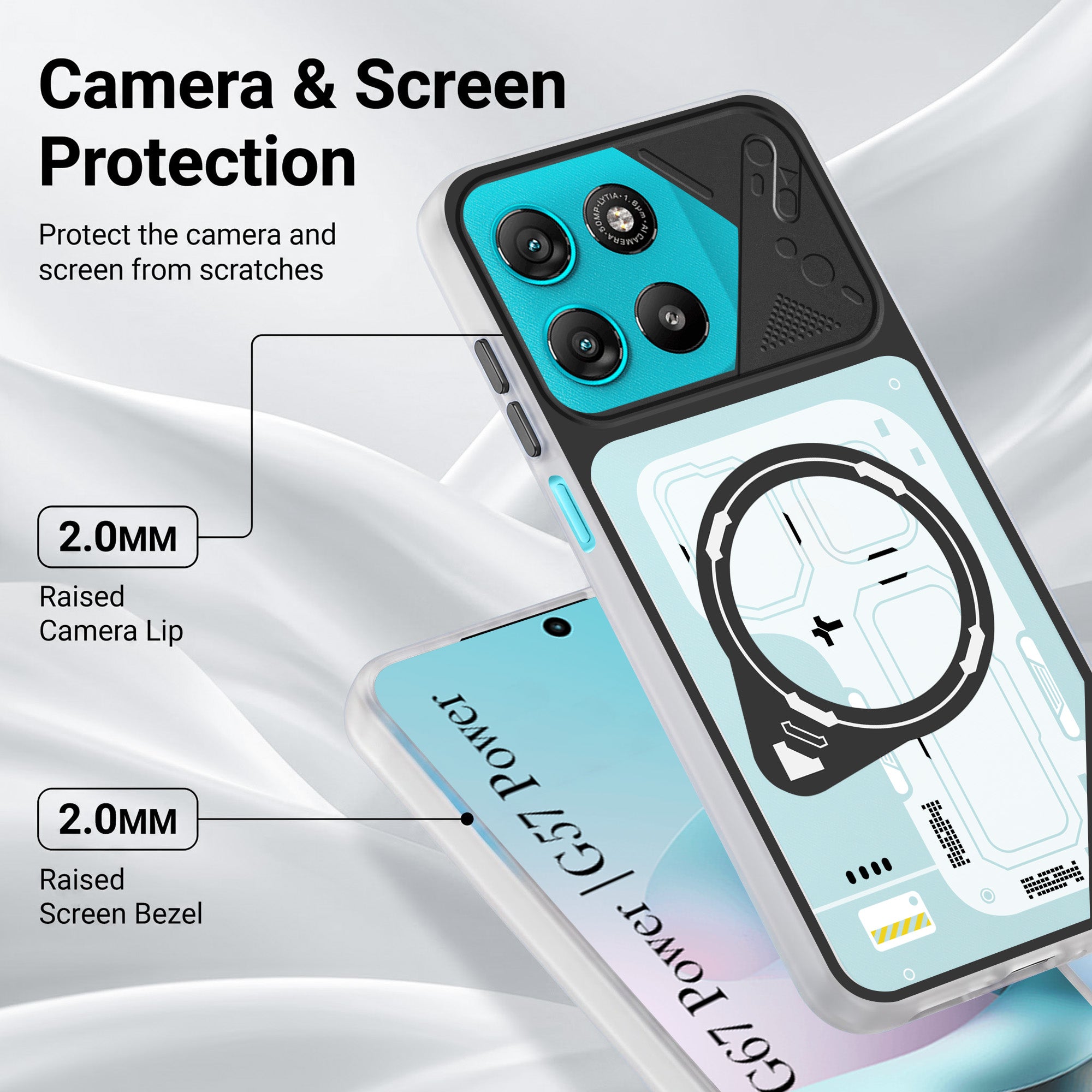 For Motorola Moto G67 Power | G57 Power Metallic Back Cover Case (Metallic Camera Protection & Buttons | Translucent Milky Shade | Hard Polycarbonate)