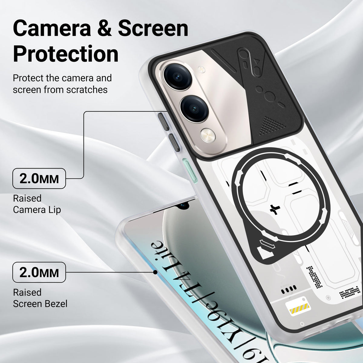 For Vivo Y19 | Vivo Y19e | Vivo T4 Lite Metallic Back Cover Case (Metallic Camera Protection & Buttons | Translucent Milky Shade | Hard Polycarbonate)