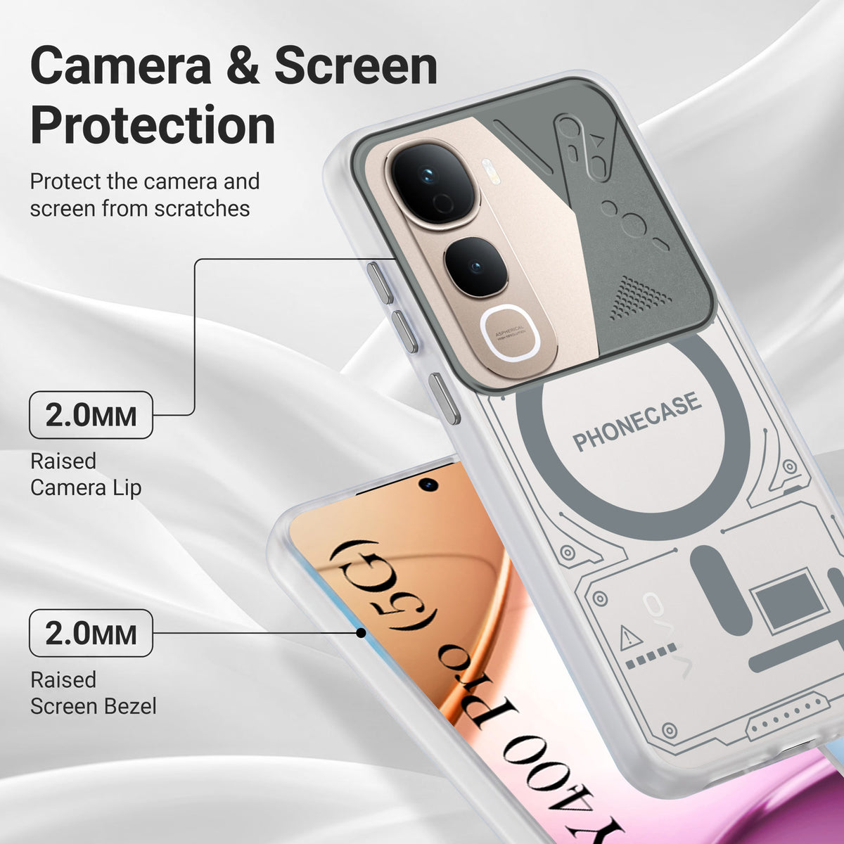 For Vivo Y400 Pro Metallic Back Cover Case (Metallic Camera Protection & Buttons | Translucent Milky Shade | Hard Polycarbonate)