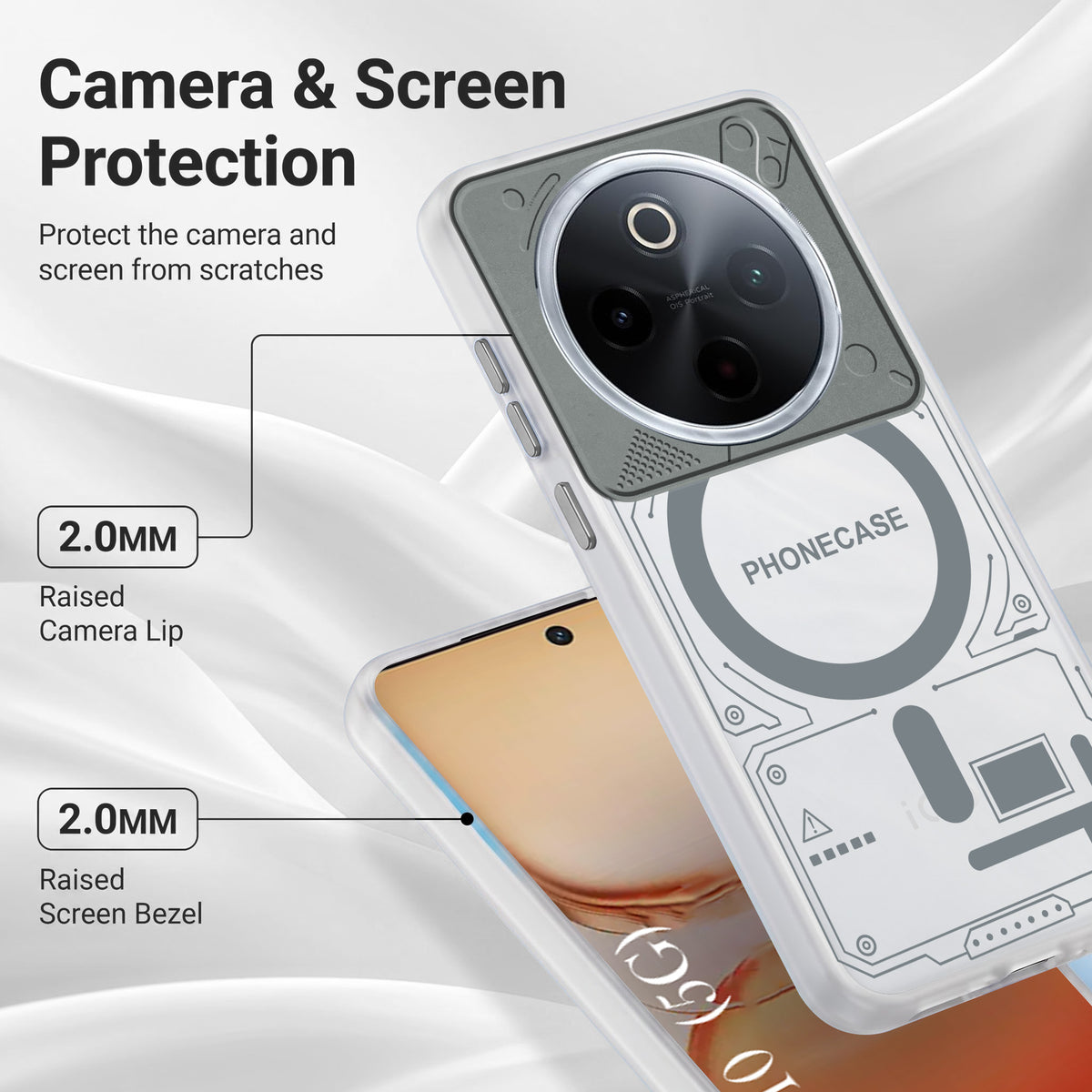For Vivo iQOO Z10 Metallic Back Cover Case (Metallic Camera Protection & Buttons | Translucent Milky Shade | Hard Polycarbonate)