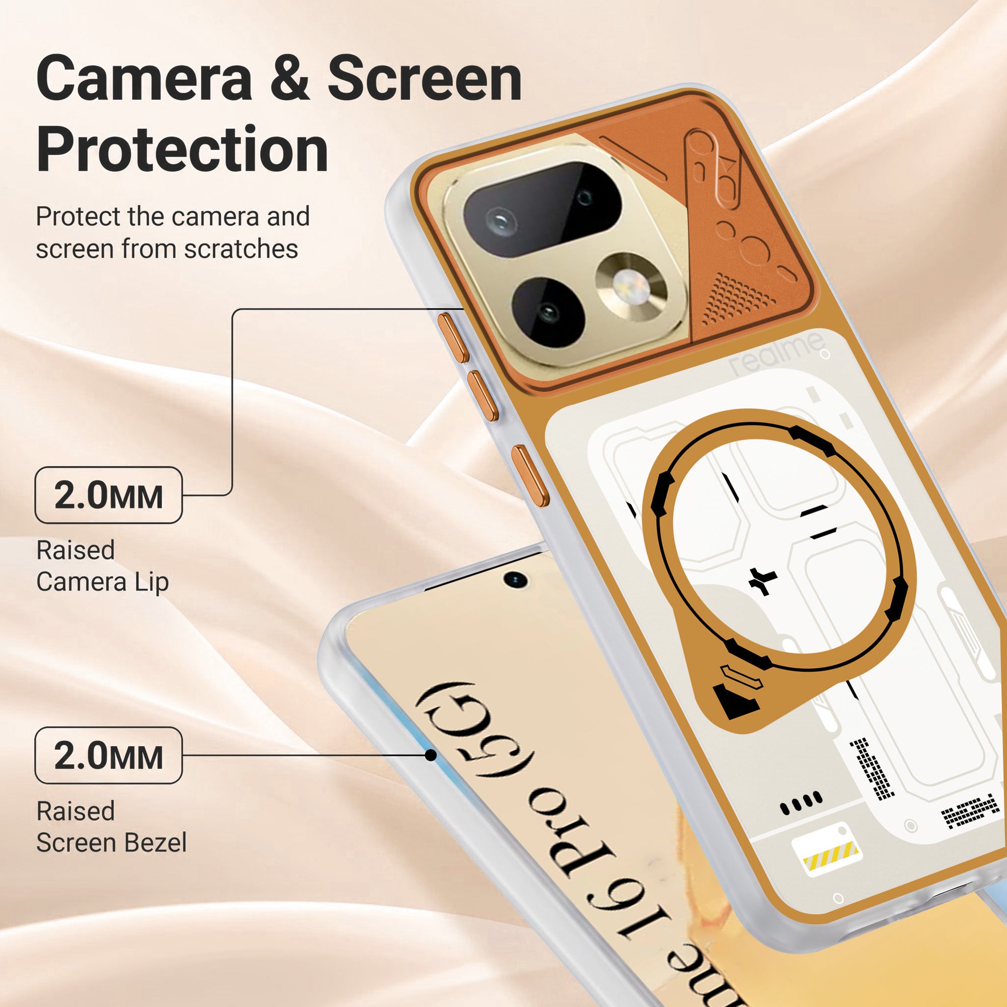 For Realme 16 Pro Metallic Back Cover Case (Metallic Camera Protection & Buttons | Translucent Milky Shade | Hard Polycarbonate)
