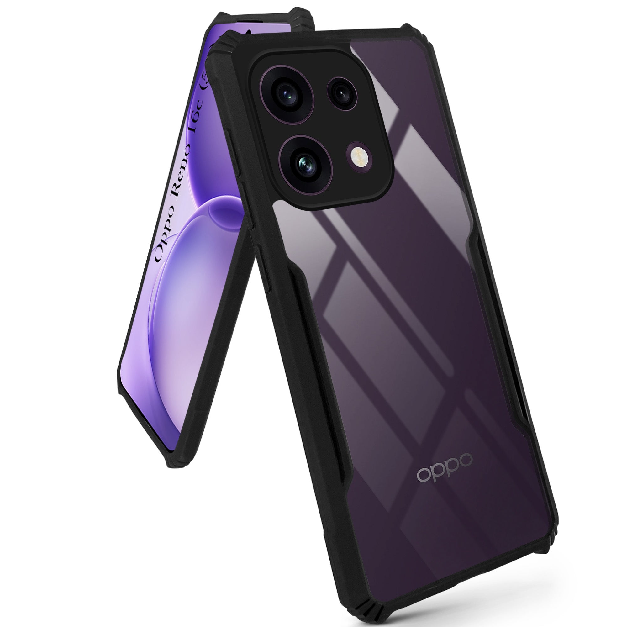 For Oppo Reno 16C 5G Back Cover Case Hybrid (Shockproof with Polycarbonate Clear Panel | Professional Black)