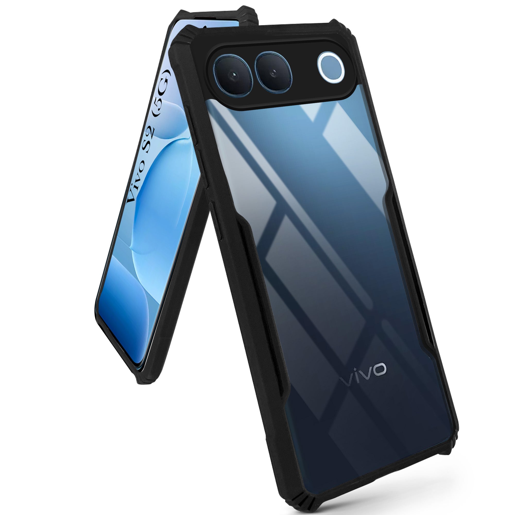 For Vivo S2 5G Back Cover Case Hybrid (Shockproof with Polycarbonate Clear Panel | Professional Black)