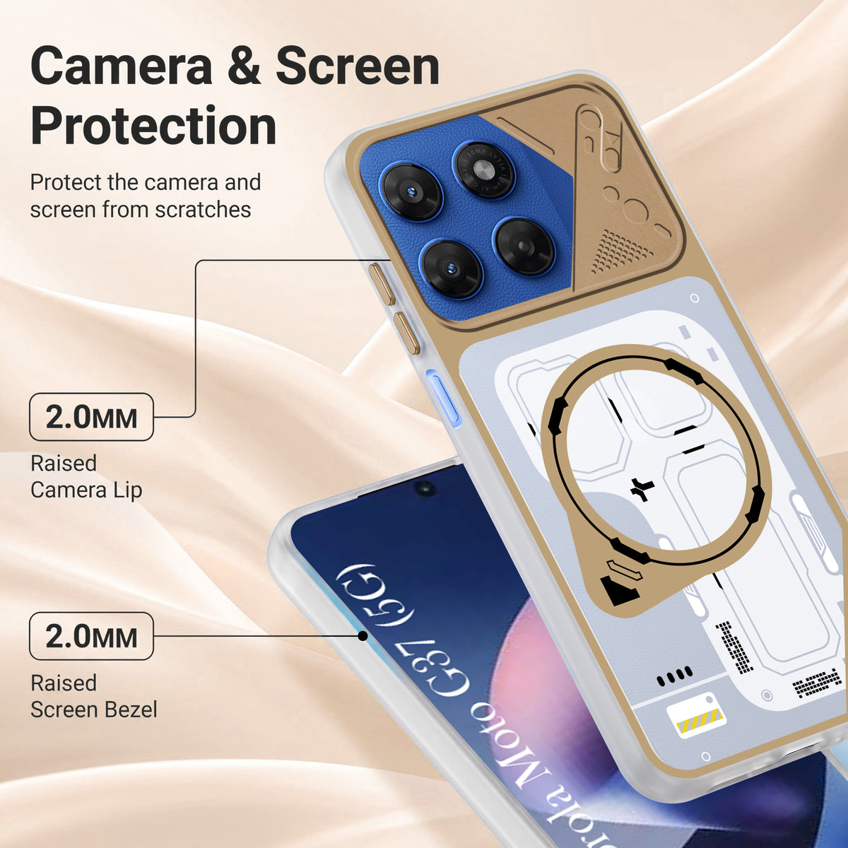 For Motorola Moto G37 Metallic Back Cover Case (Metallic Camera Protection & Buttons | Translucent Milky Shade | Hard Polycarbonate)