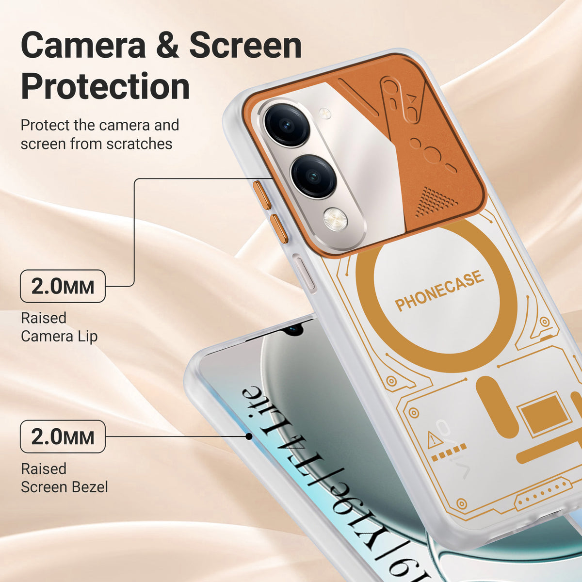 For Vivo Y19 | Vivo Y19e | Vivo T4 Lite Metallic Back Cover Case (Metallic Camera Protection & Buttons | Translucent Milky Shade | Hard Polycarbonate)