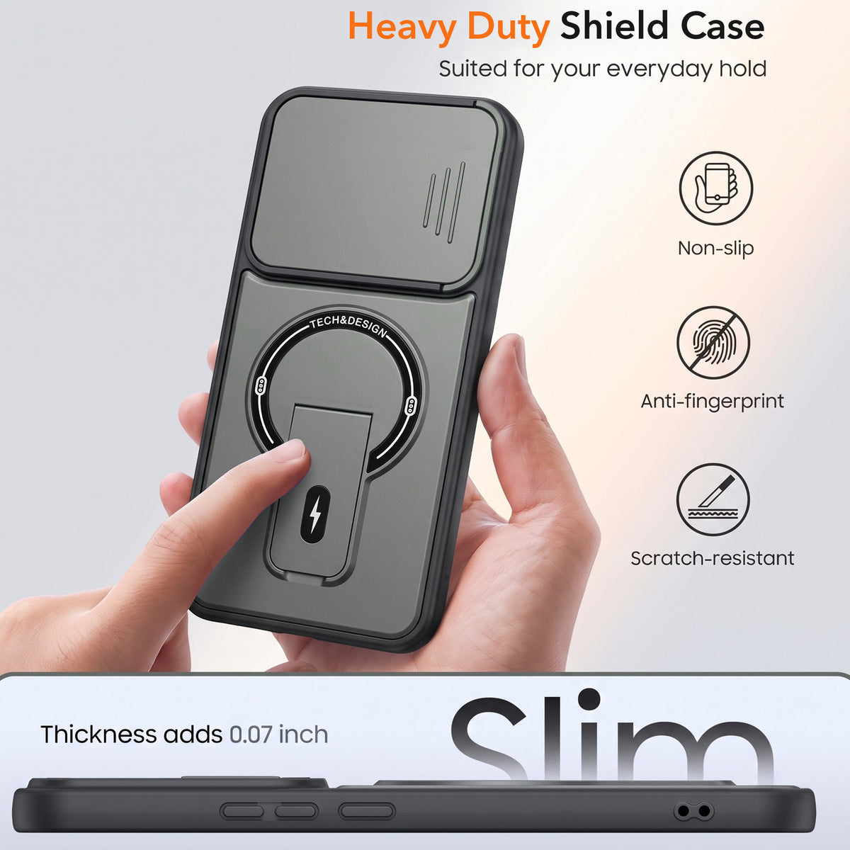 For Motorola Moto Edge 70 Fusion Back Case Cover Metallic (Hybrid Armor Kickstand | Sliding Shutter Camera Protection | MagSafe Compatible)