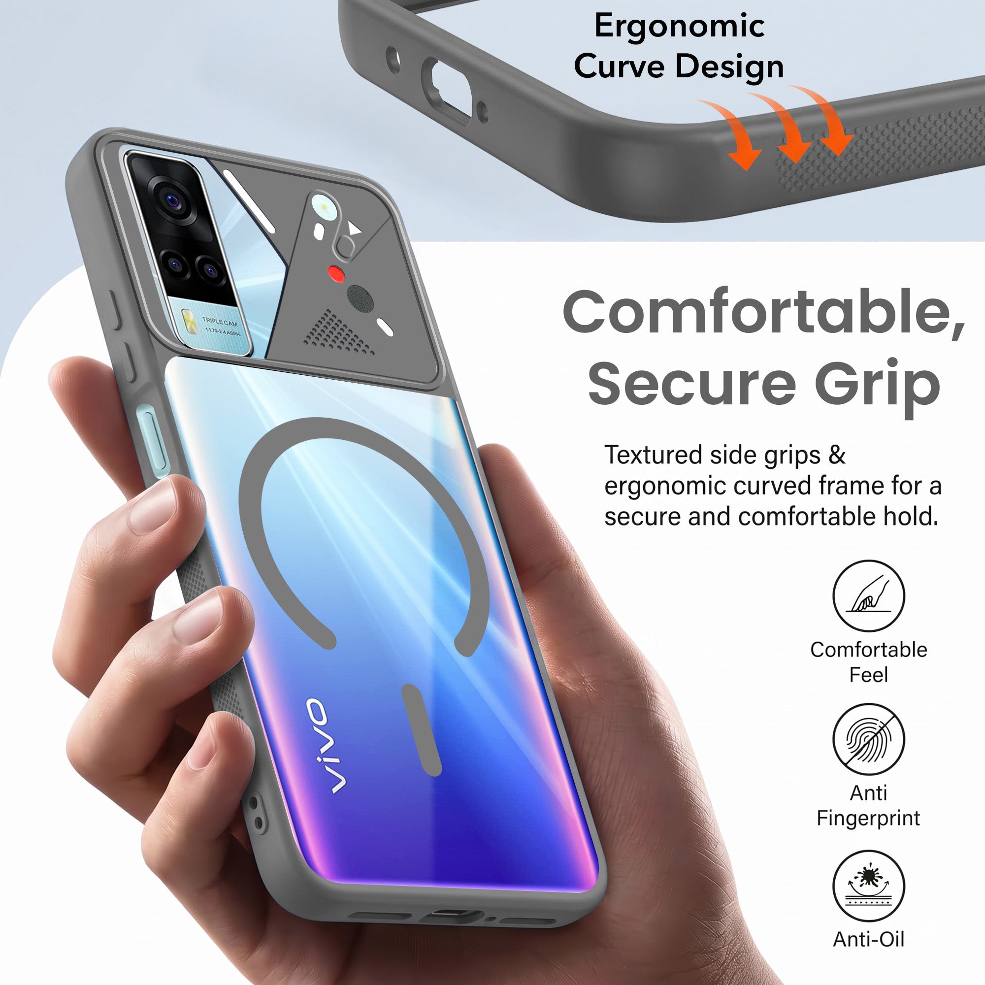 For Vivo Y53s 4G Back Cover Case Lifetime Anti-Yellow Clear (Camera Protection | Side Grip | Wireless MagSafe Compatible)